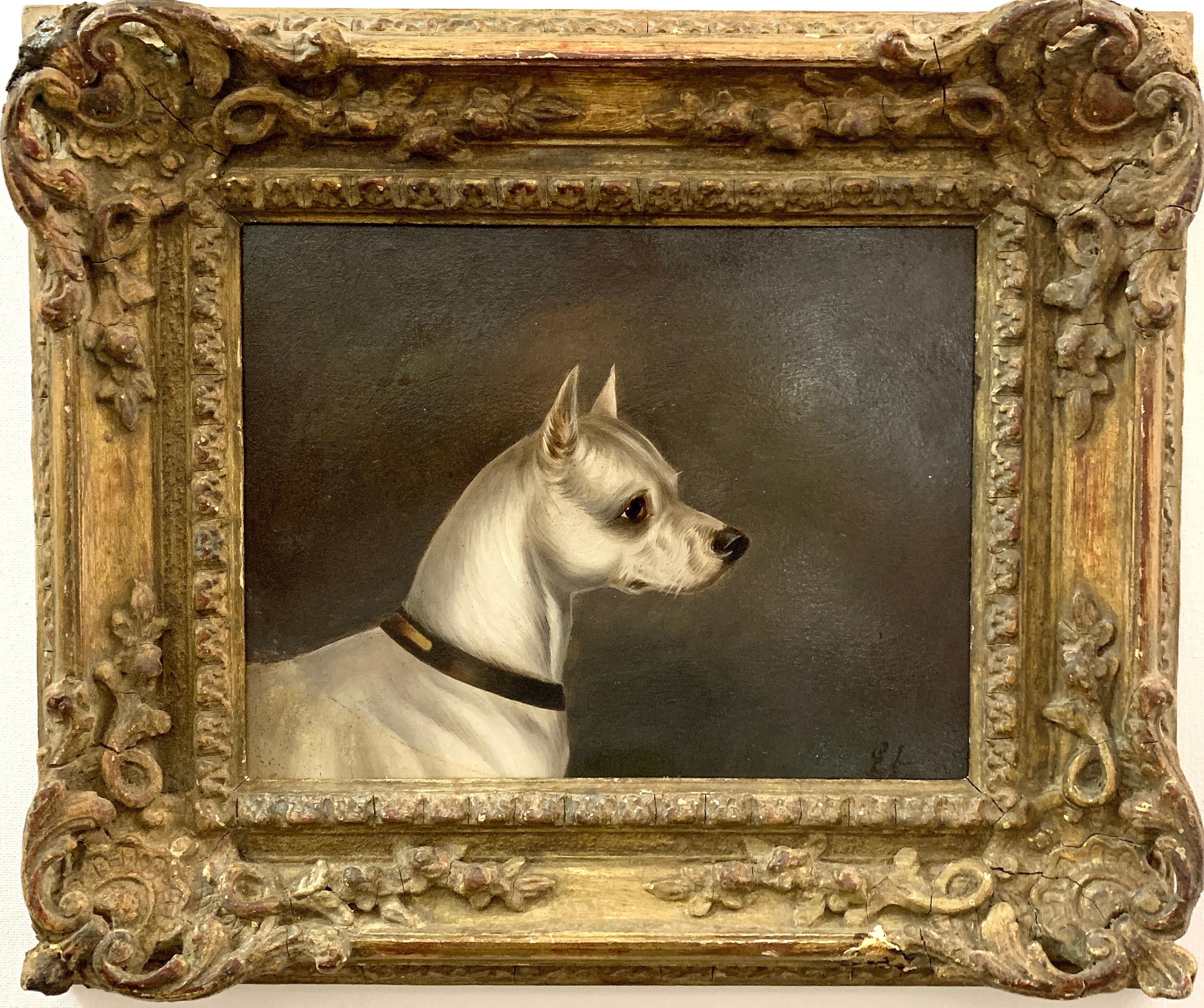 Edwin Loder Figurative Painting - 19th century English Antique Portrait of a Terrier dog in oils