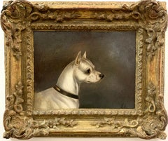 19th century English Antique Portrait of a Terrier dog in oils
