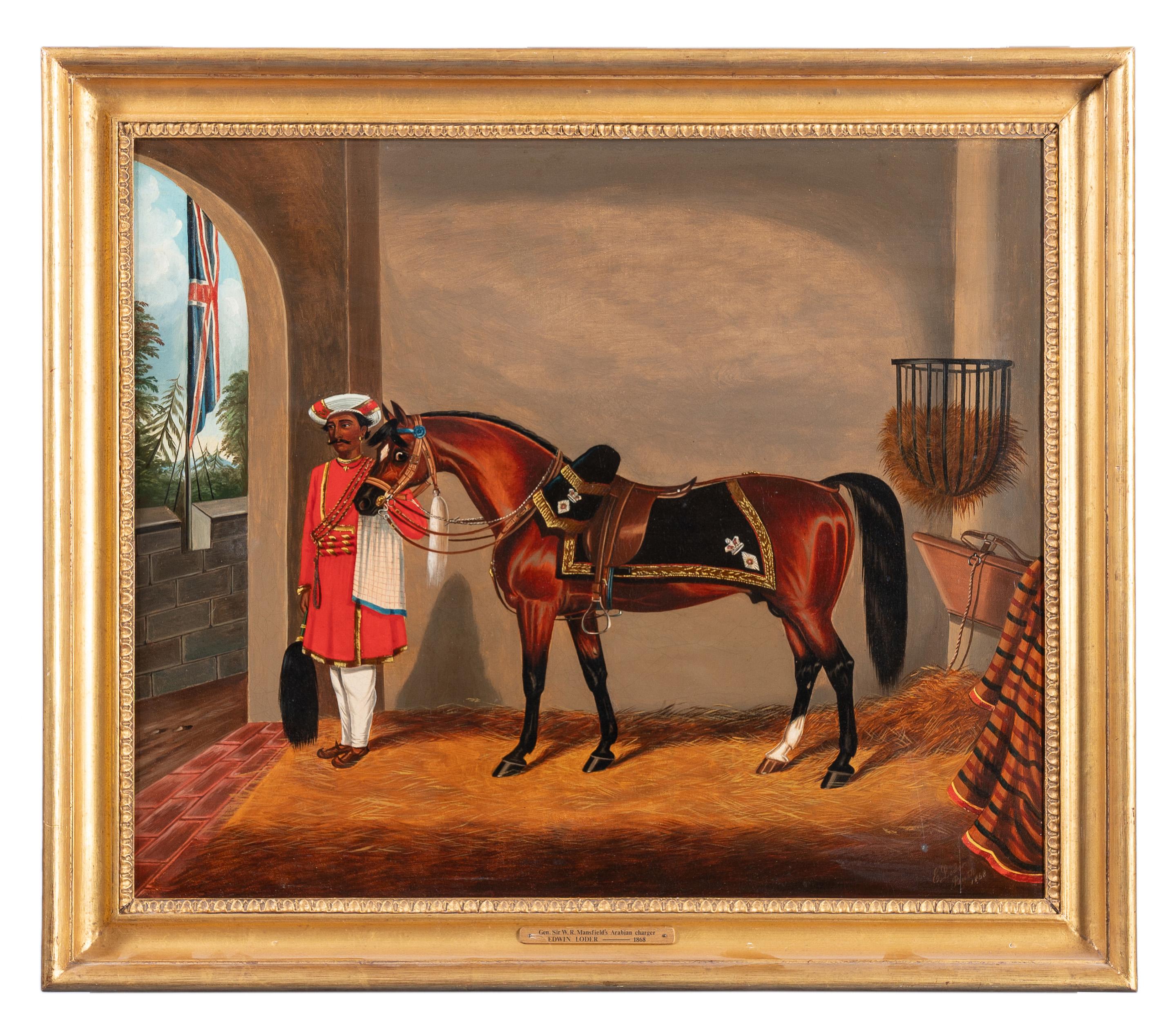 Animal Painting Edwin Loder - Général Sir W.R. Le chargeur arabe de Heldly, tenu par un palefrenier