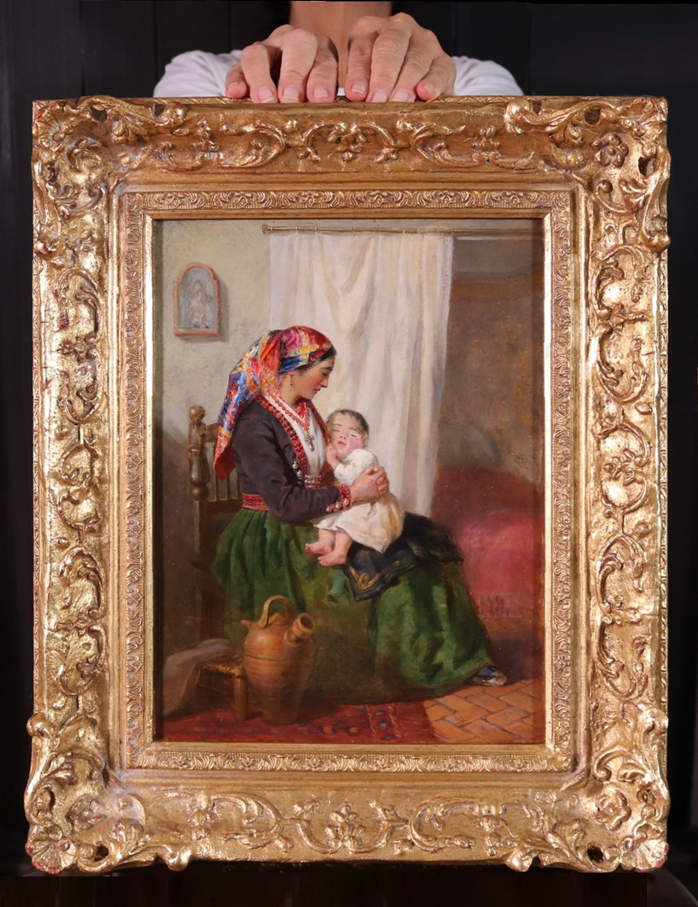 Edwin Long Figurative Painting - The Nurse Maid - 19th Century Oil Painting of Spanish Orientalist Family Scene