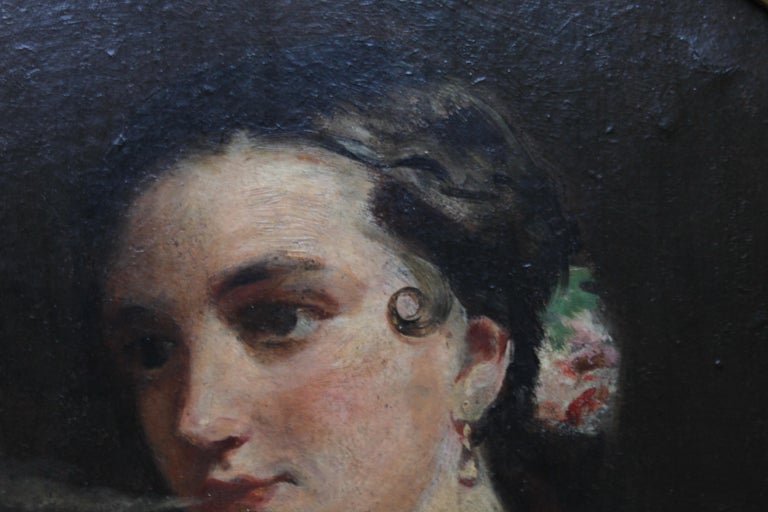 This intriguing circular oil portrait painting is by noted British artist Sir Edwin Long RA. Painted circa 1870 the unusual subject matter is a Victorian young woman smoking a cigarette. We know she is Matilda Wetherall, inscribed verso, but what