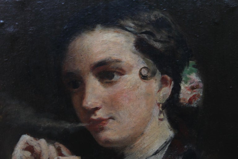 Matilda Wetherall Smoking a Cigarette - British Victorian Portrait oil painting For Sale 1