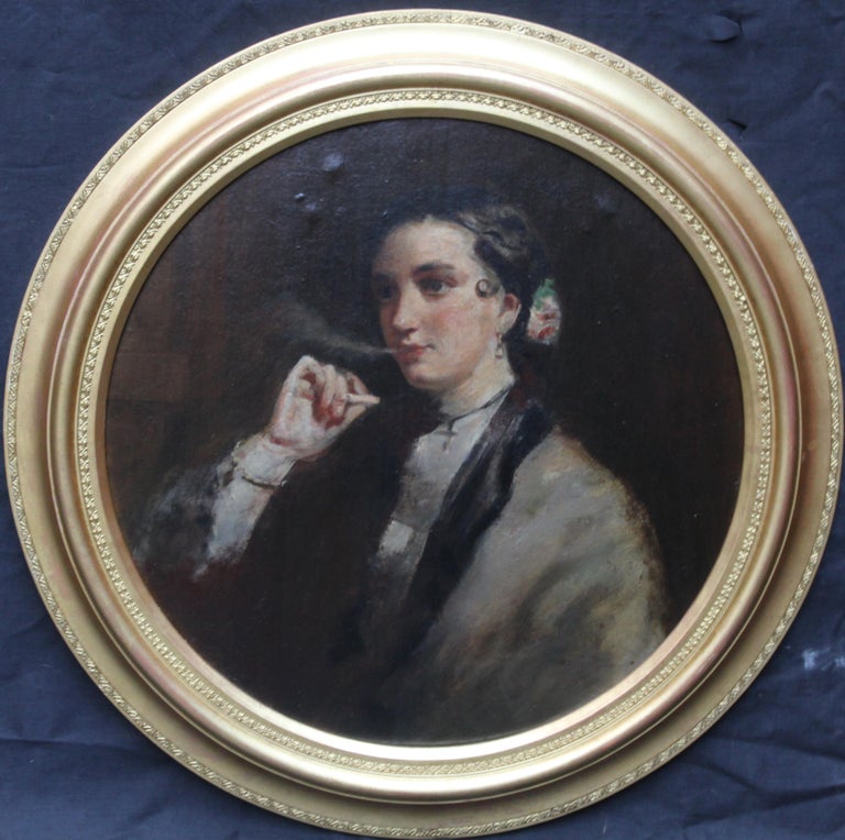 Matilda Wetherall Smoking a Cigarette - British Victorian Portrait oil painting For Sale 3