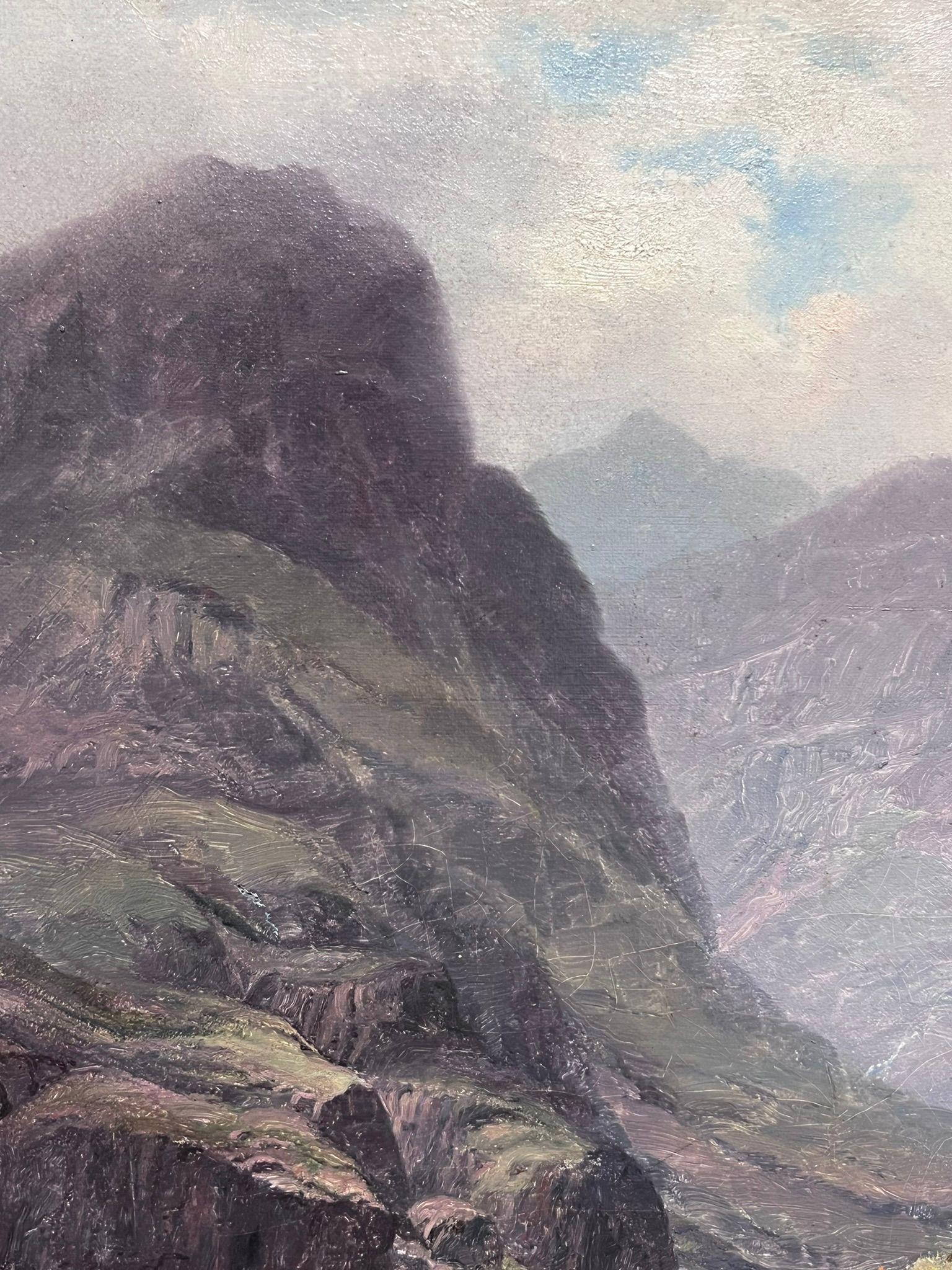 Ganado de las Highlands en un majestuoso paisaje de montaña Pintura al óleo victoriana Glencoe en venta 4