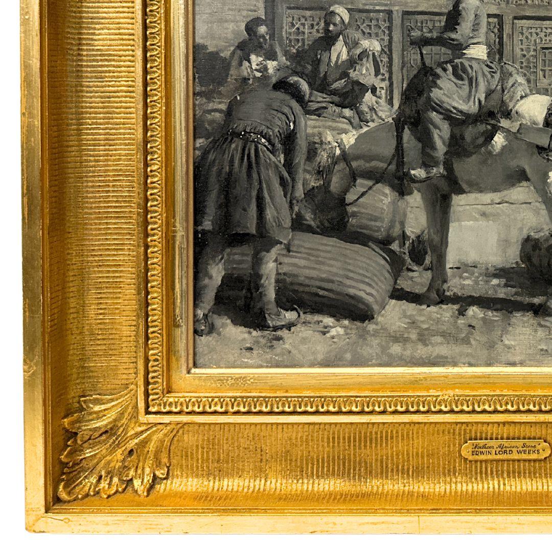 „Caravansary at Shiraz“ Antikes orientalisches Schwarz-Weiß-Ölgemälde auf Karton im Angebot 1