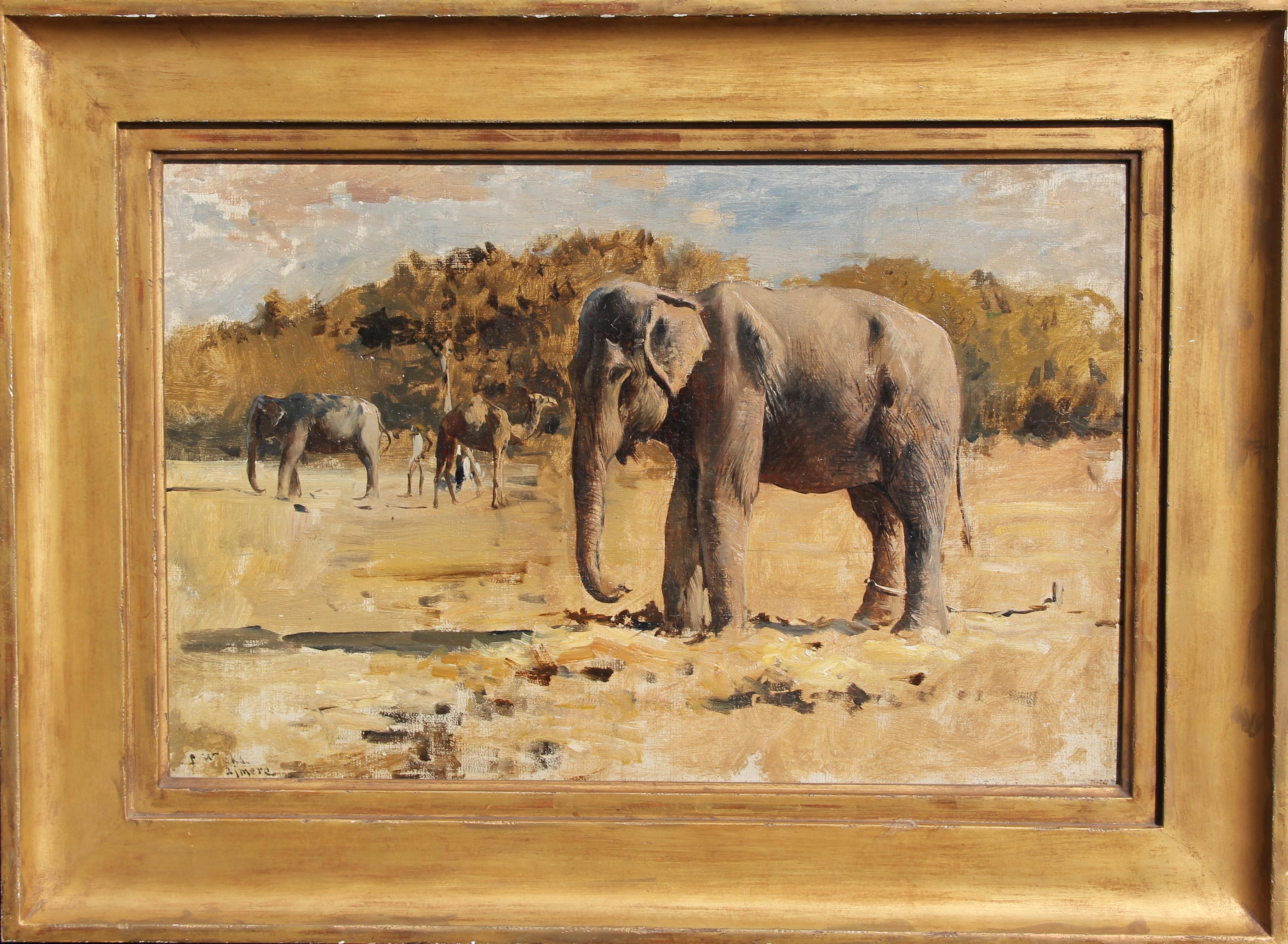 Elephants of Bekanir - Oil on Canvas - American - Painting by Edwin Lord Weeks