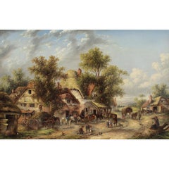 Edwin Masters, Village Scene With Cottages, Oil Painting
