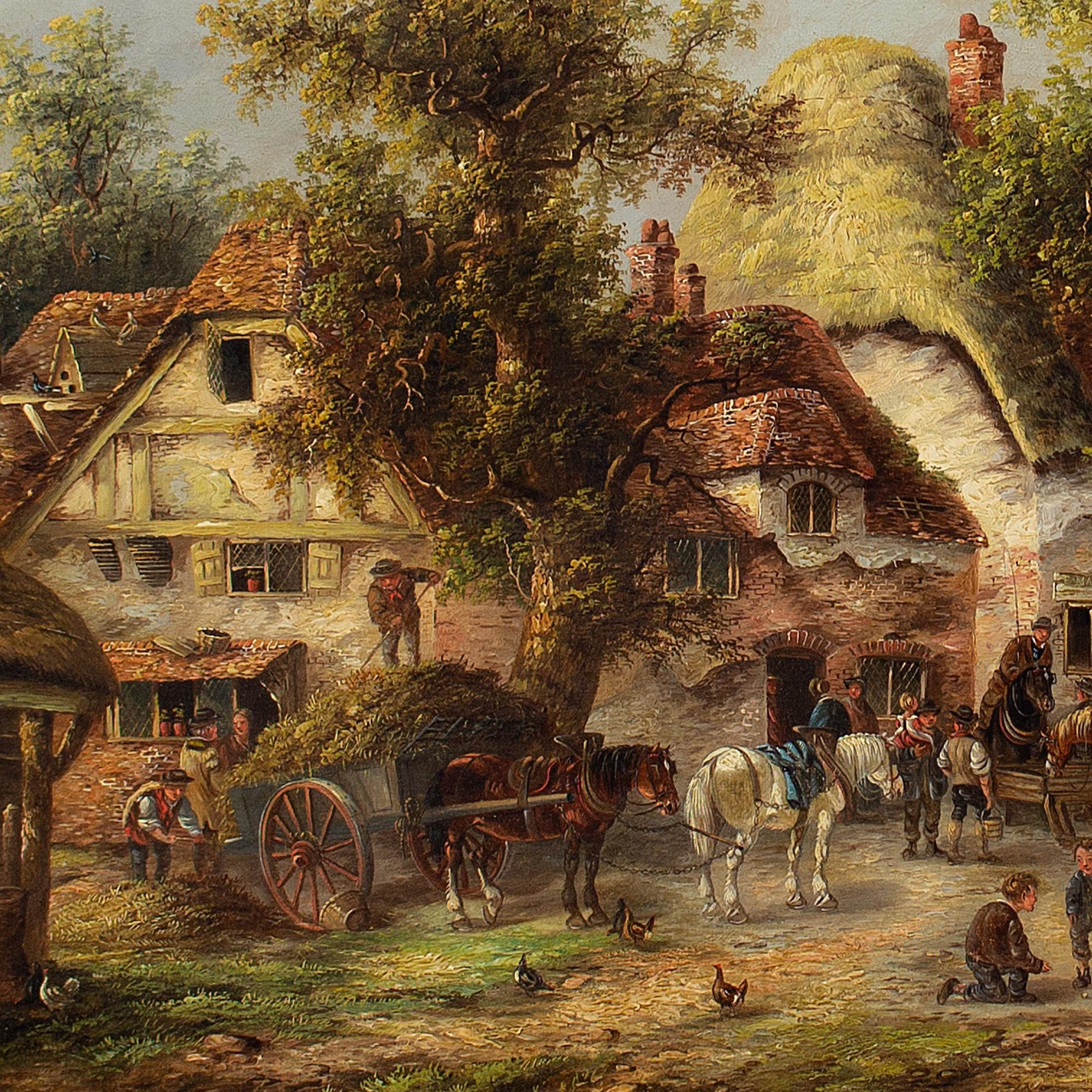 Peinture à l'huile Edwin Masters, Scène de village avec cottages en vente 4