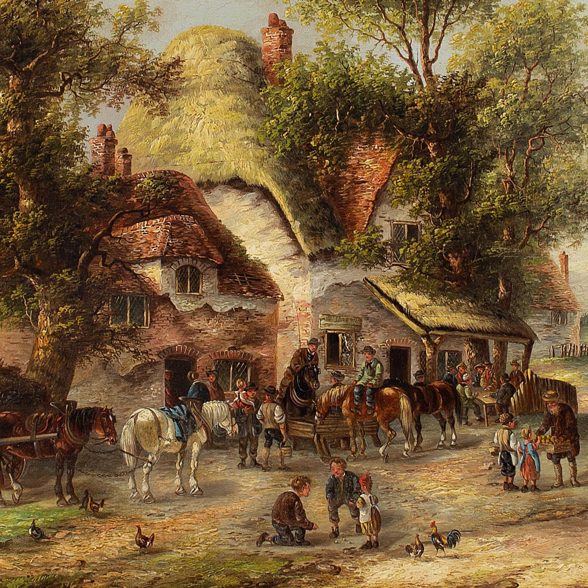 Peinture à l'huile Edwin Masters, Scène de village avec cottages en vente 5
