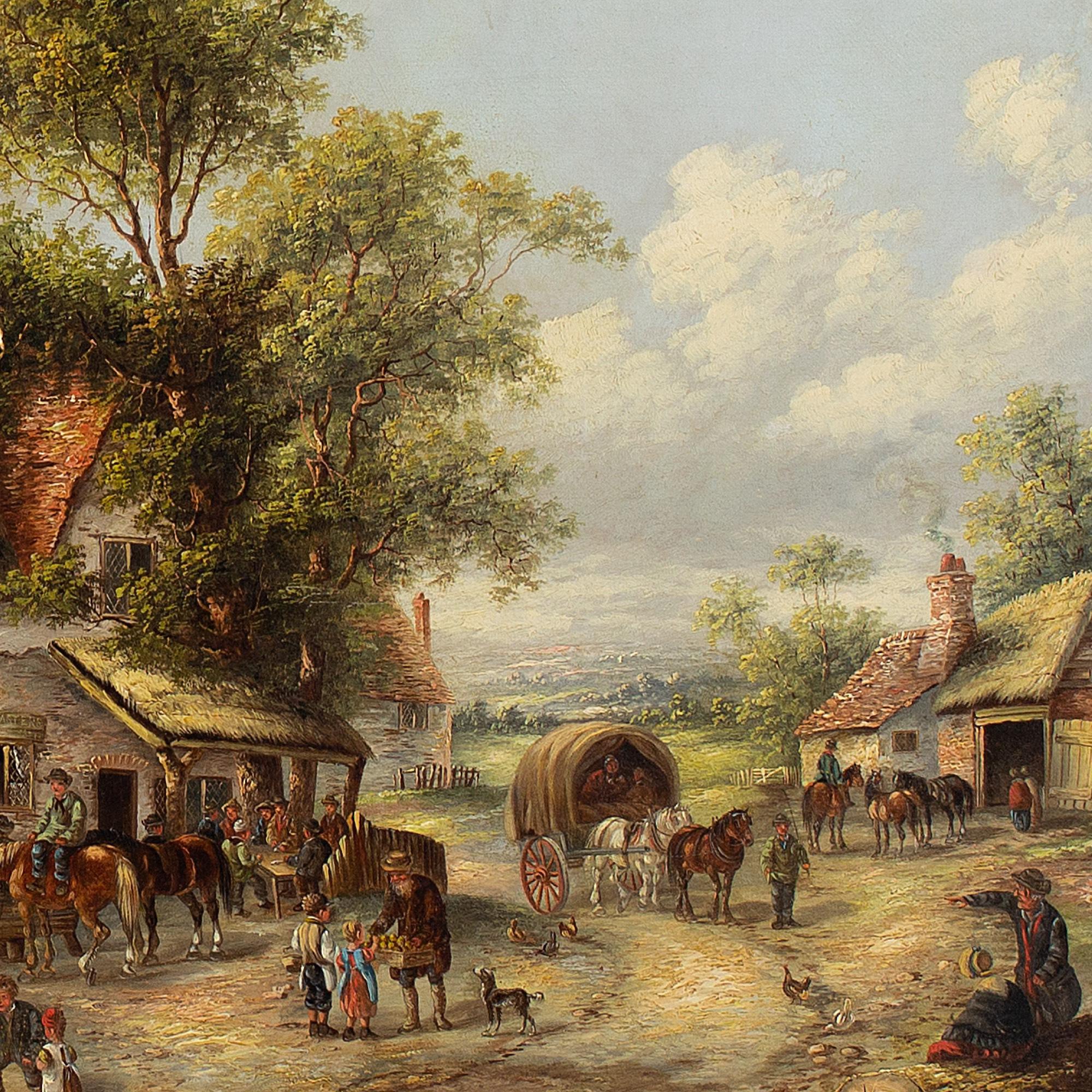 Peinture à l'huile Edwin Masters, Scène de village avec cottages en vente 6