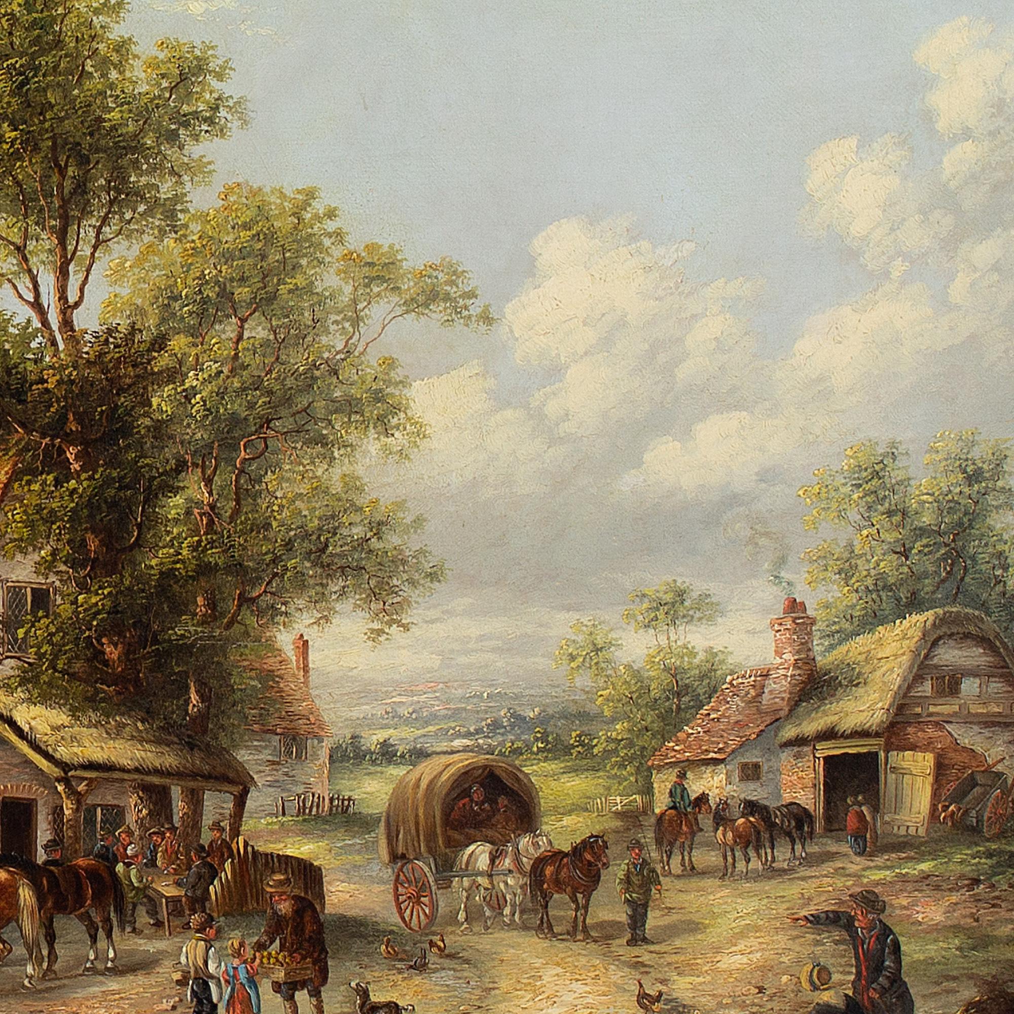 Peinture à l'huile Edwin Masters, Scène de village avec cottages en vente 7