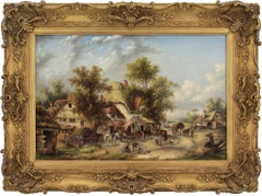 Edwin Masters, Scène de village avec chalets, peinture à l'huile