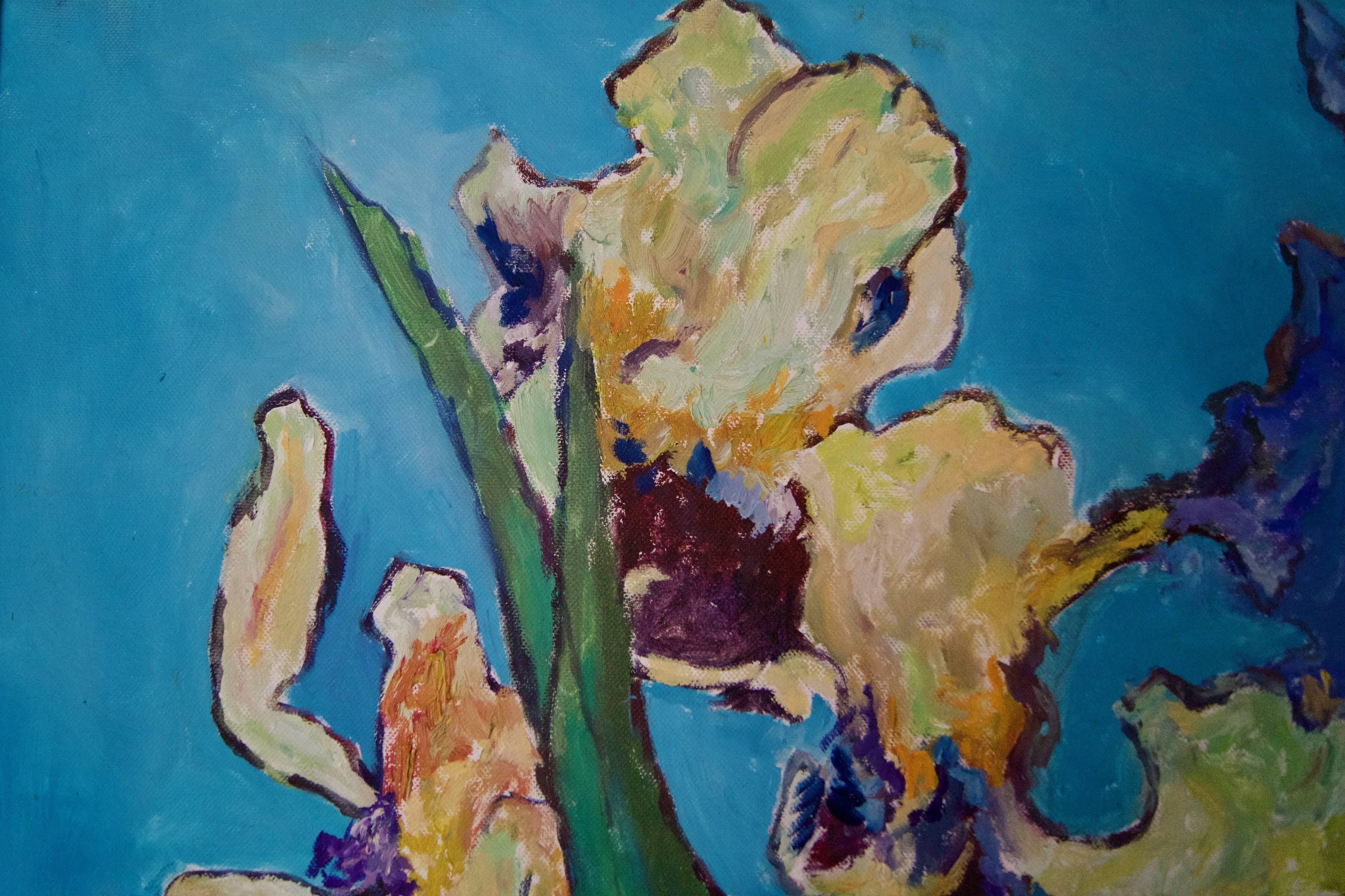Blumen – Stillleben des späten 20. Jahrhunderts, Ölpastell von Edwin Mendoza – Figurativ im Angebot 3