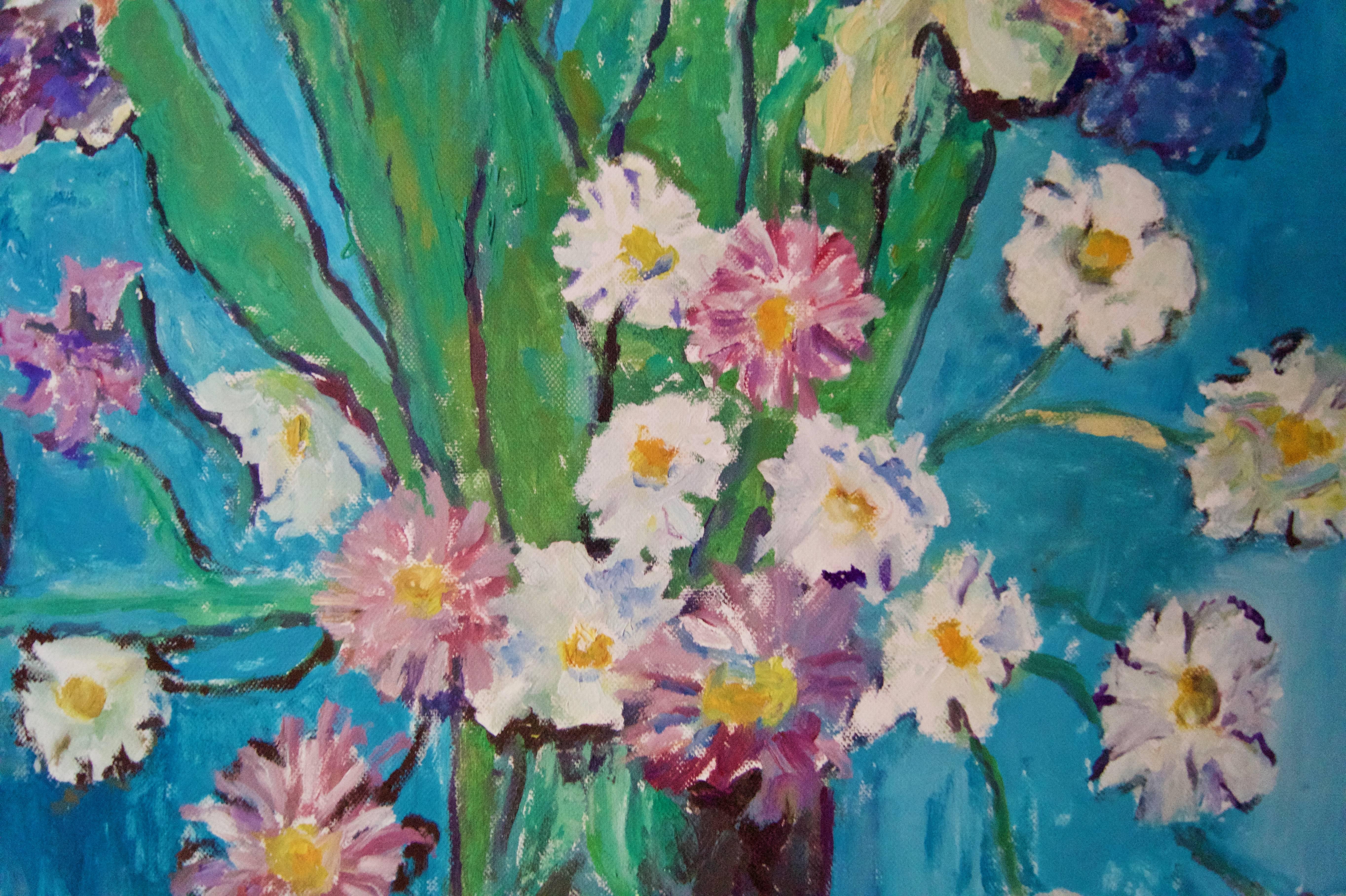 Flowers - Late 20th Century Still Life Oil Pastel by Edwin Mendoza - Figurative  For Sale 3