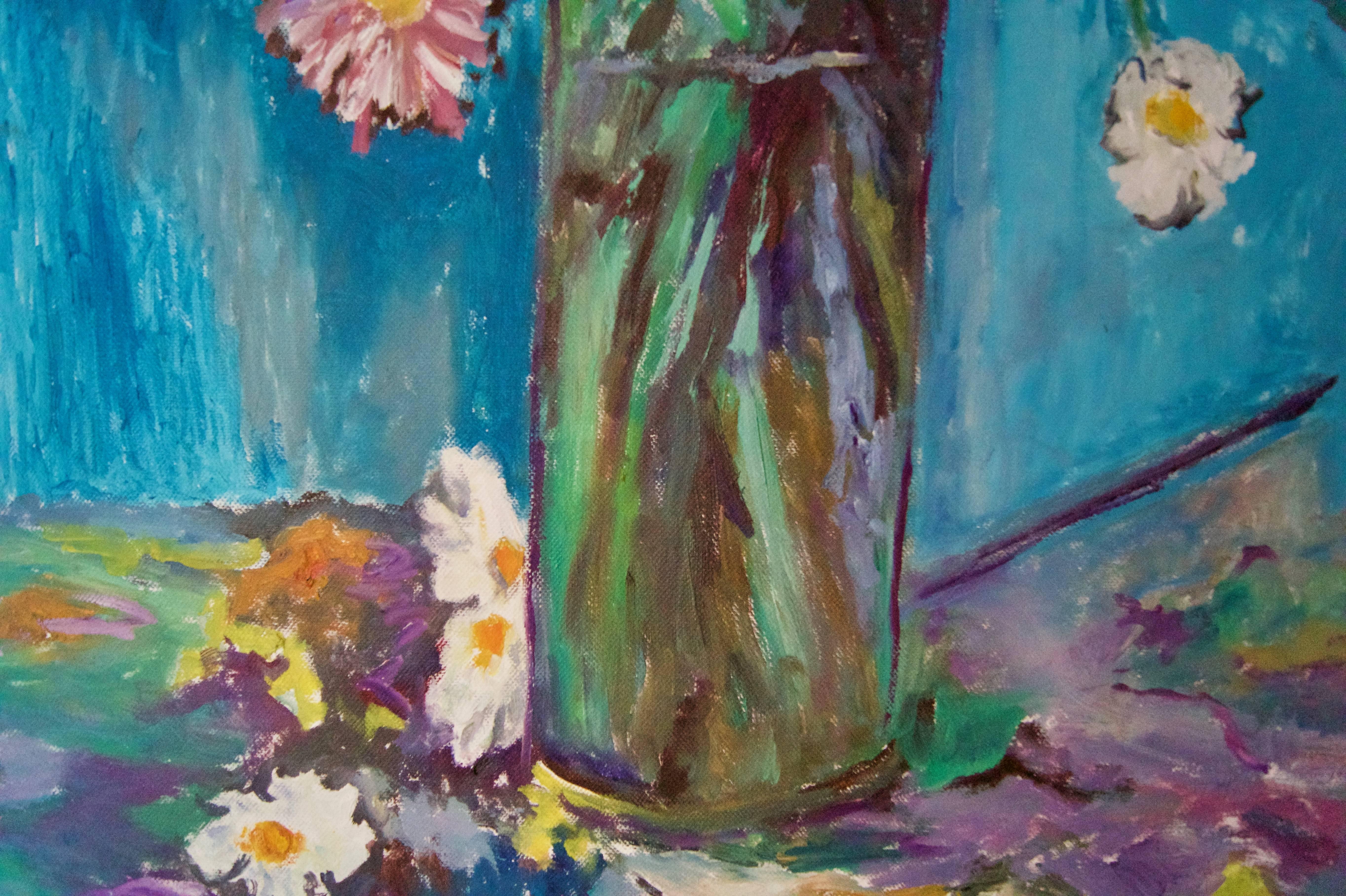 Flores - Bodegón de finales del siglo XX Pastel al óleo de Edwin Mendoza - Figurativo en venta 4