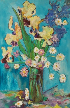 Vintage Flowers - Late 20th Century Still Life Oil Pastel by Edwin Mendoza - Figurative 