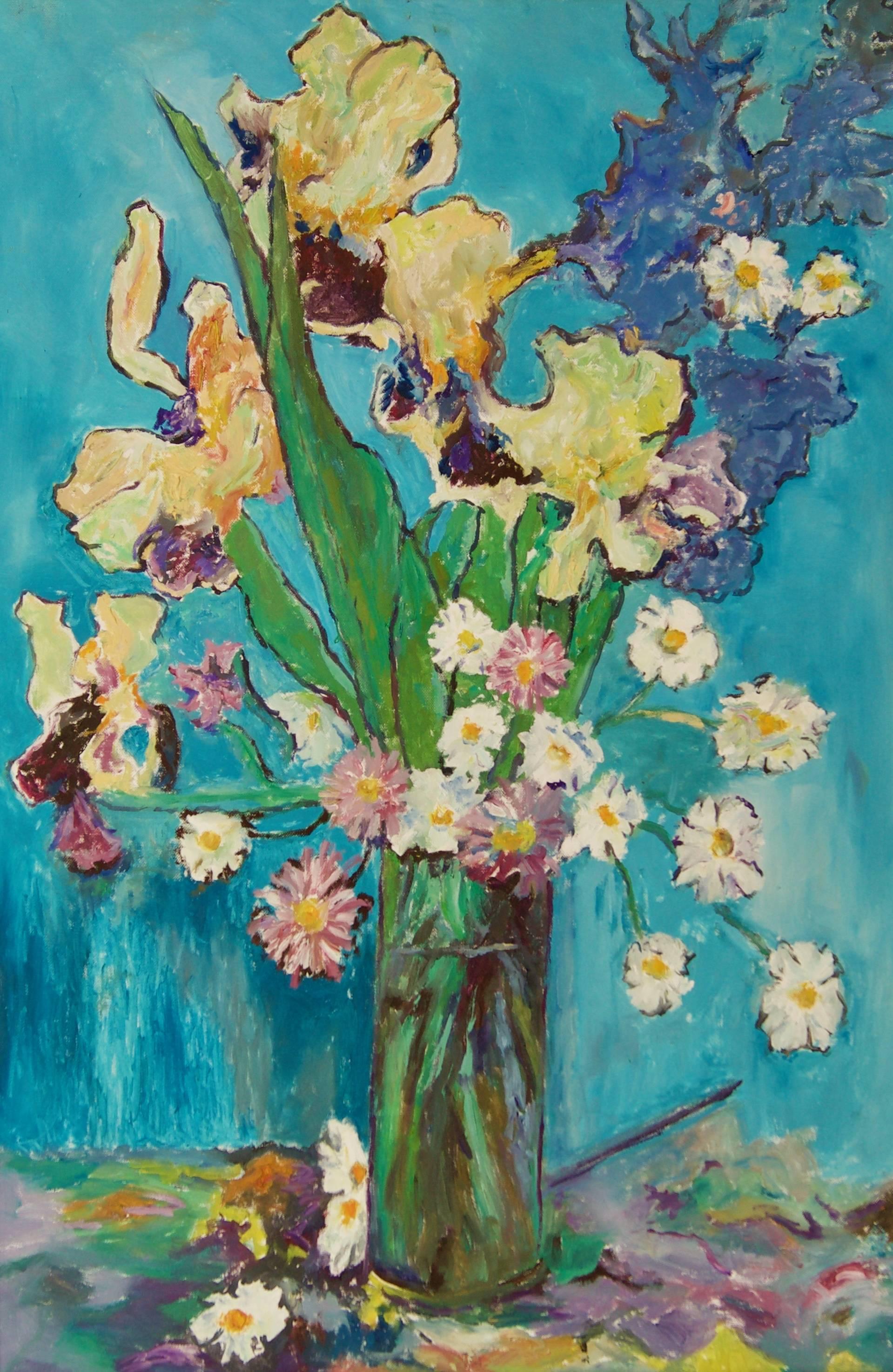 Fleurs - Nature morte au pastel à l'huile de la fin du XXe siècle par Edwin Mendoza - Figurative