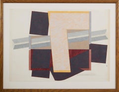 Ghiaccio rotto, grande guazzo della metà del XX secolo, artista della scuola Op Art di Cleveland