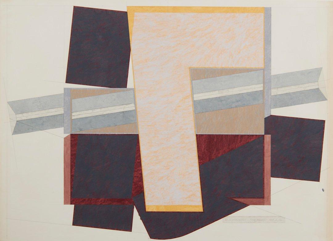 Ghiaccio rotto, grande guazzo della metà del XX secolo, artista della scuola Op Art di Cleveland