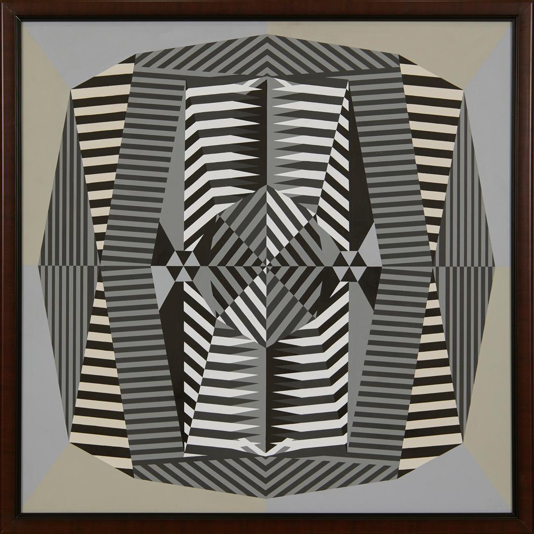 Curved Dimensions, Abstract OpArt Geometrical, Mid-Century Cleveland Artist - Painting by Edwin Mieczkowski