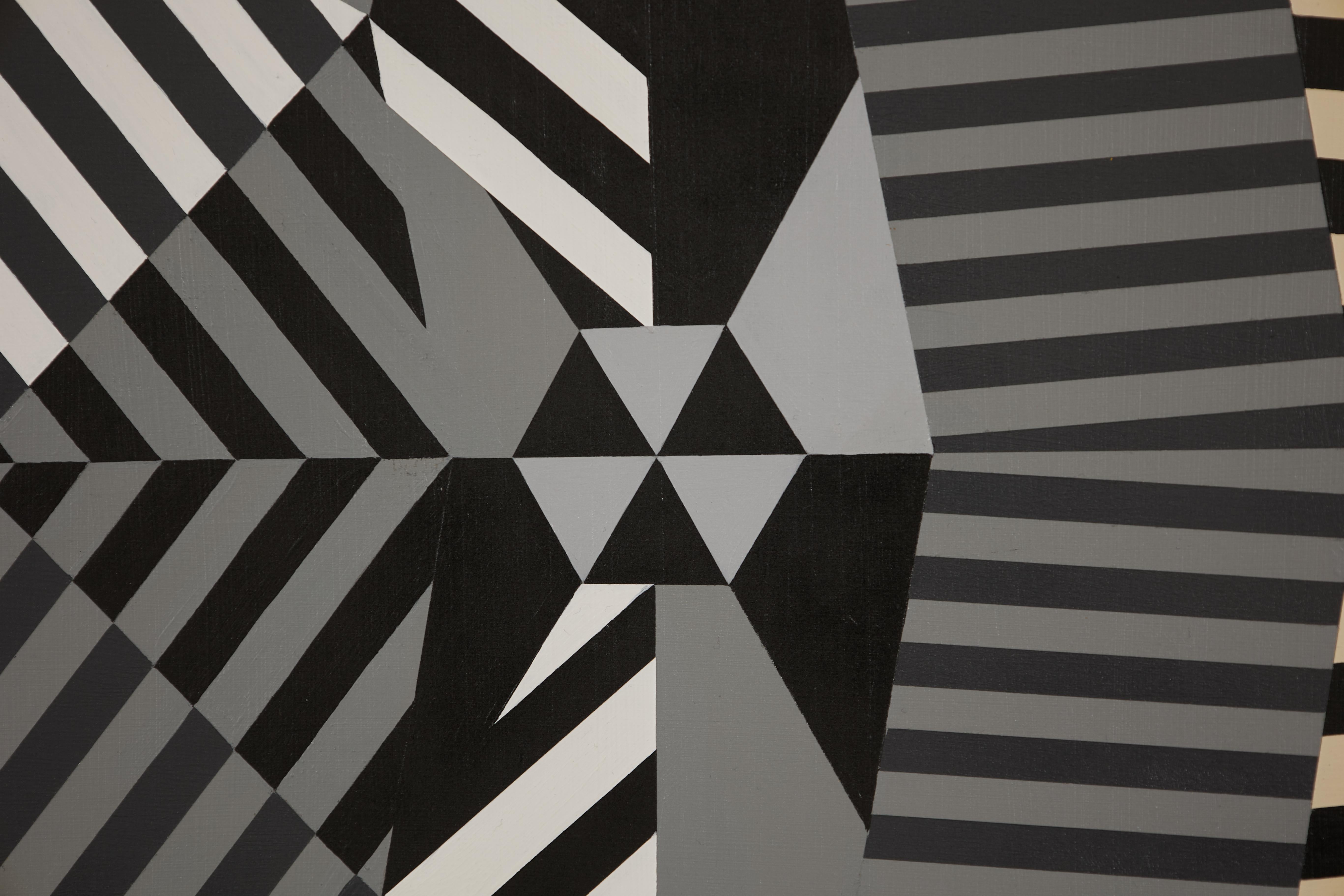 Curved Dimensions, Abstract OpArt Geometrical, Mid-Century Cleveland Artist - Op Art Painting by Edwin Mieczkowski