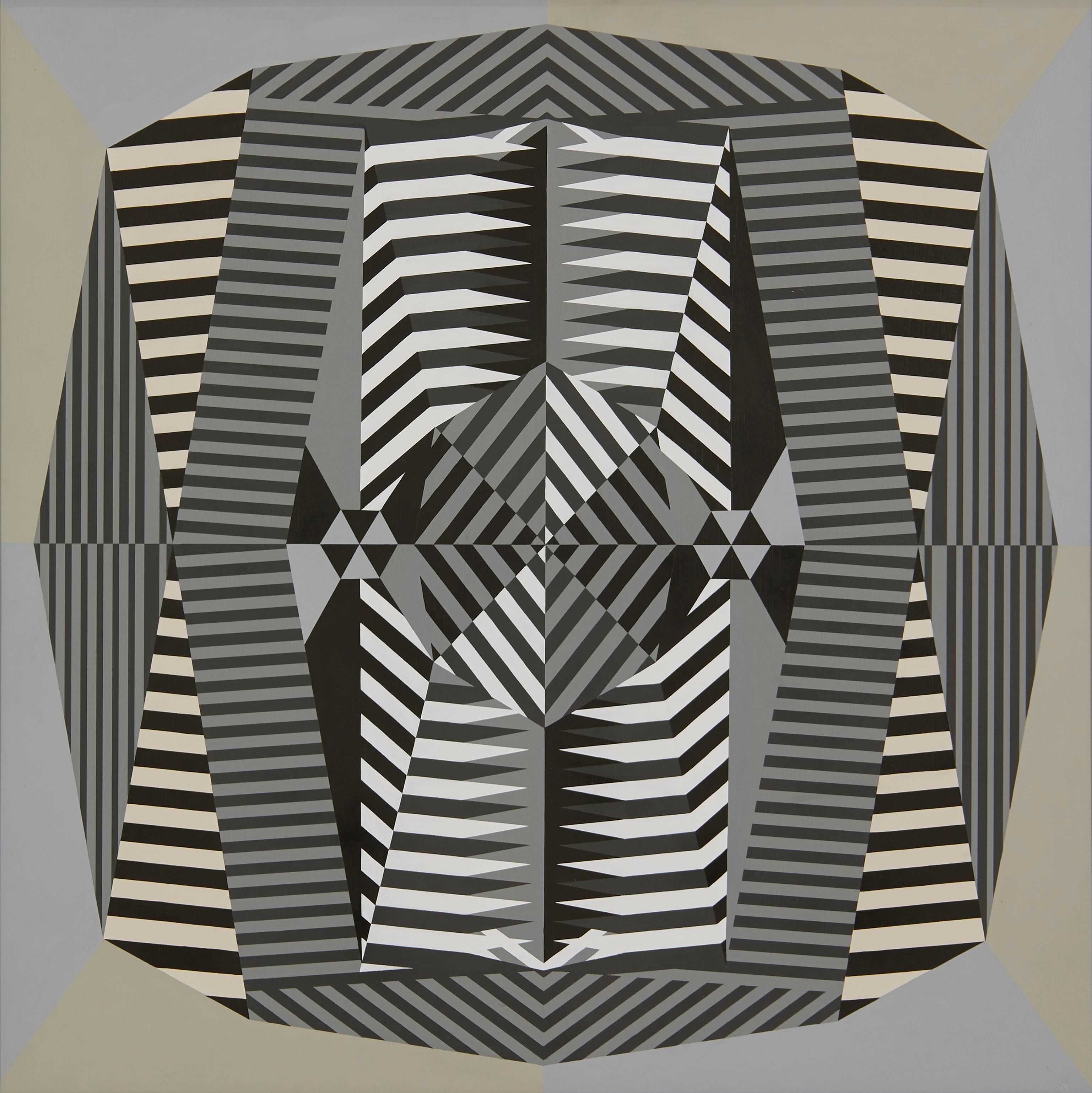 Edwin Mieczkowski Abstract Painting - Curved Dimensions, Abstract OpArt Geometrical, Mid-Century Cleveland Artist