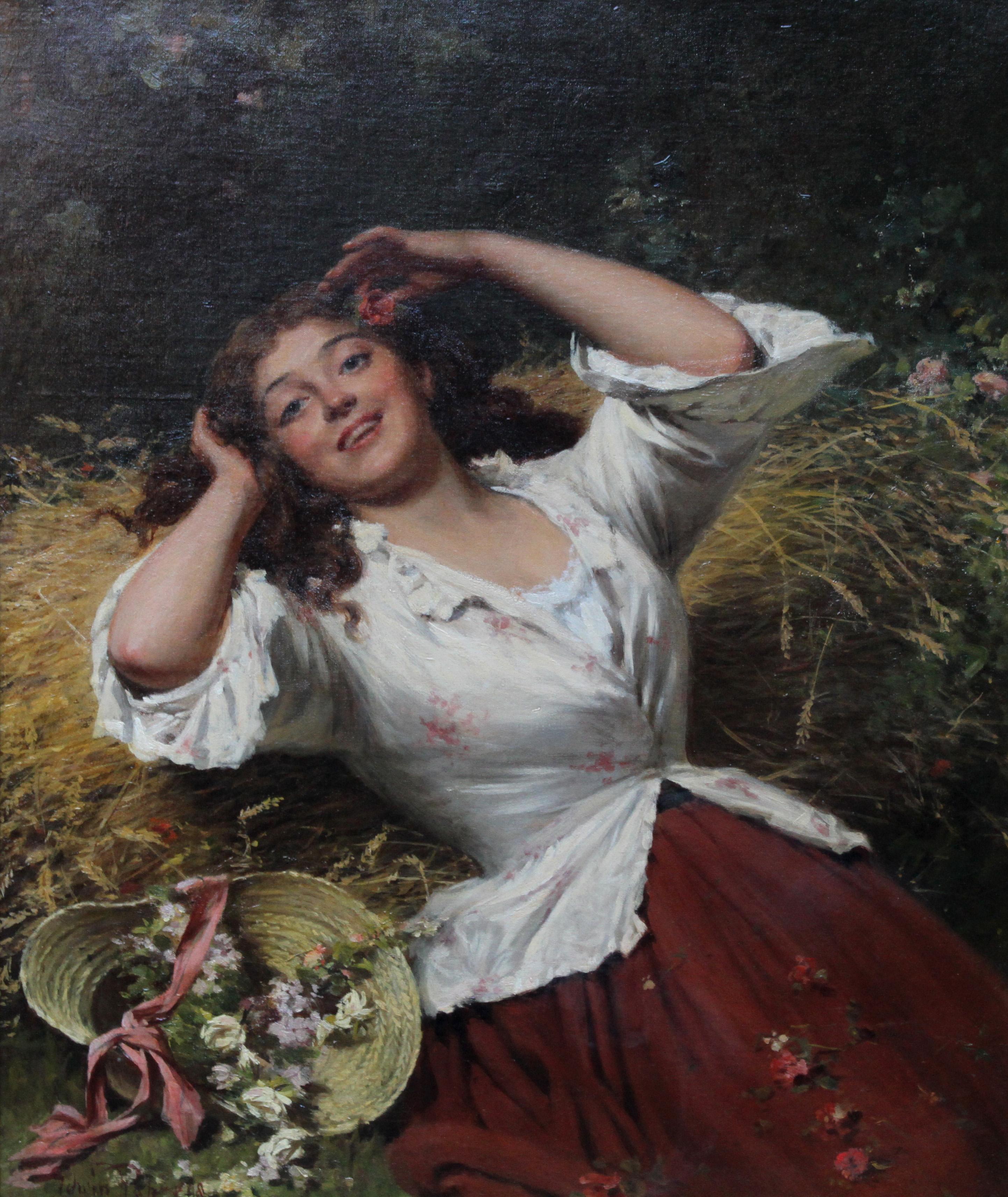 A Summer Beauty - British Victorian genre art female portrait oil painting For Sale 2