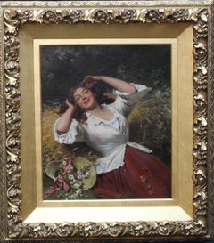 Une beauté d'été - Peinture à l'huile d'un portrait de femme de genre victorien britannique