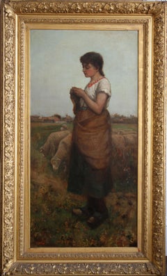 The Shepherdess - Victorian Scottish 19thC art female portrait oil painting 