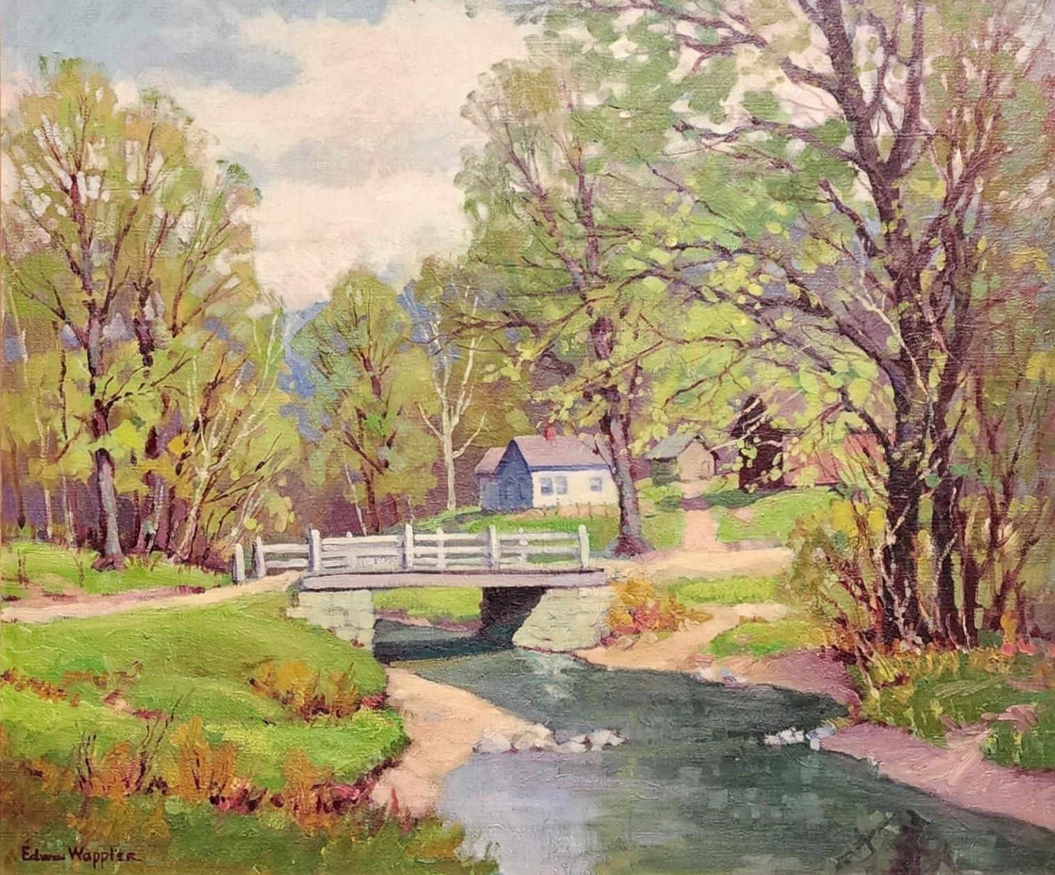 Along The Creek, vers les années 1920 - 1930, (Possiblement) Paysage rural ancien, Tennessee - Marron Landscape Painting par Edwin Wappler
