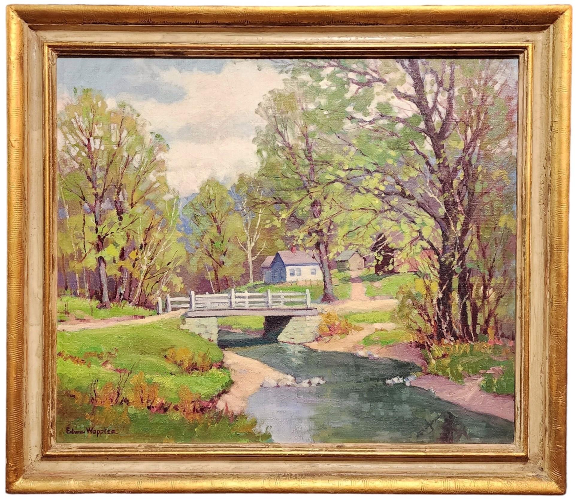 Landscape Painting Edwin Wappler - Along The Creek, vers les années 1920 - 1930, (Possiblement) Paysage rural ancien, Tennessee