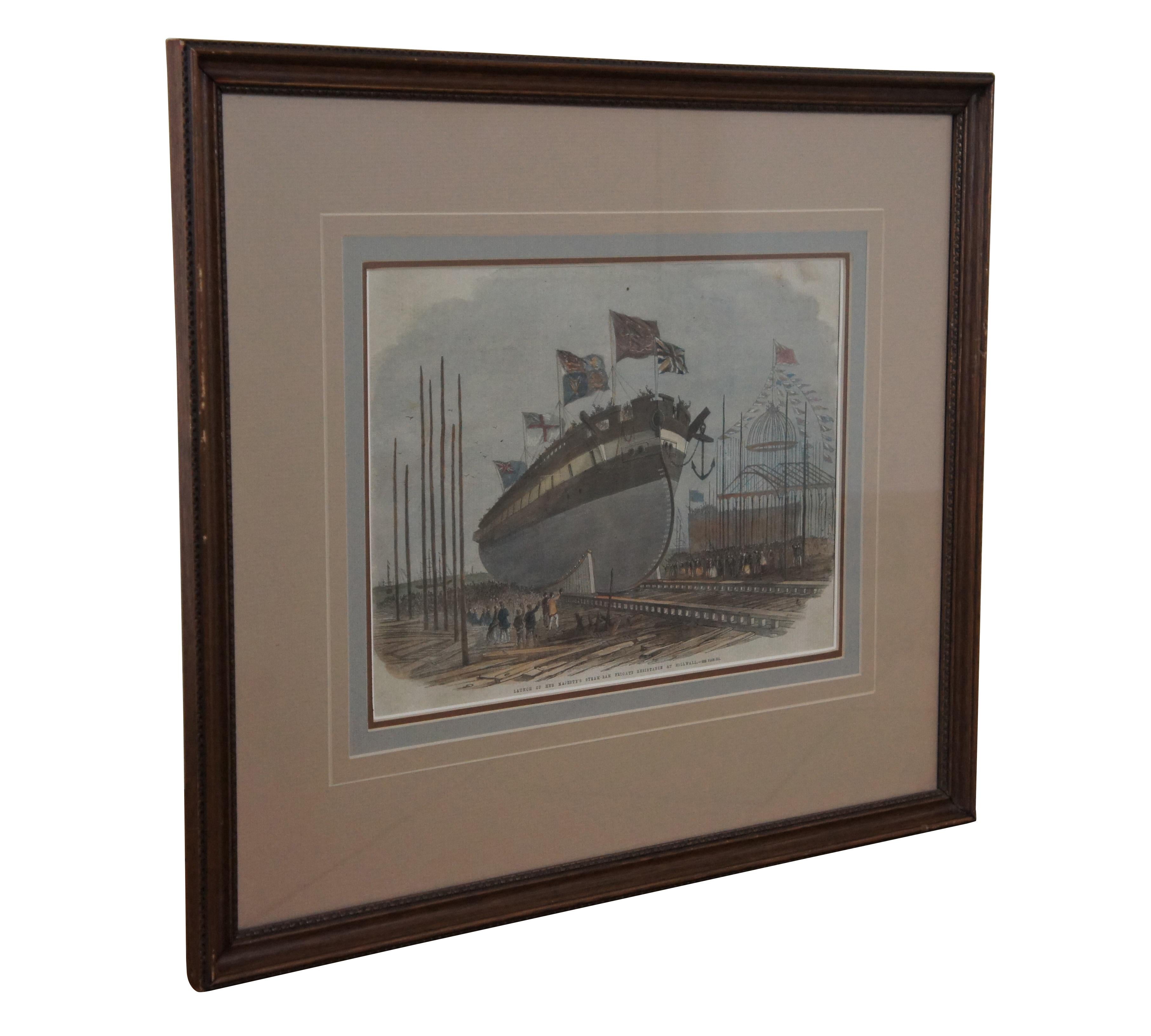 Victorian Edwin Wheedeon London News Launch of Her Majestys Steam Ship Engraving 22