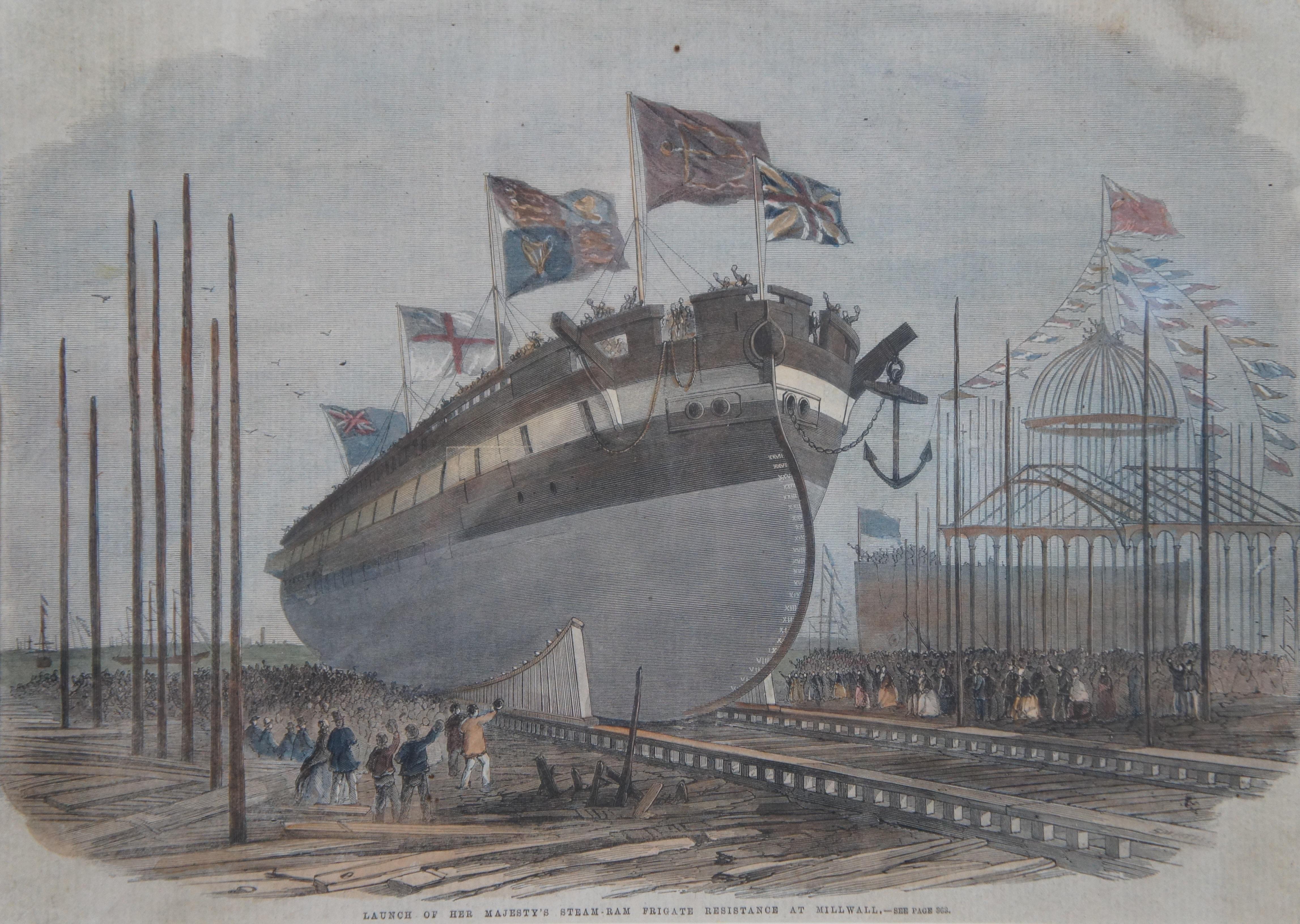 Paper Edwin Wheedeon London News Launch of Her Majestys Steam Ship Engraving 22