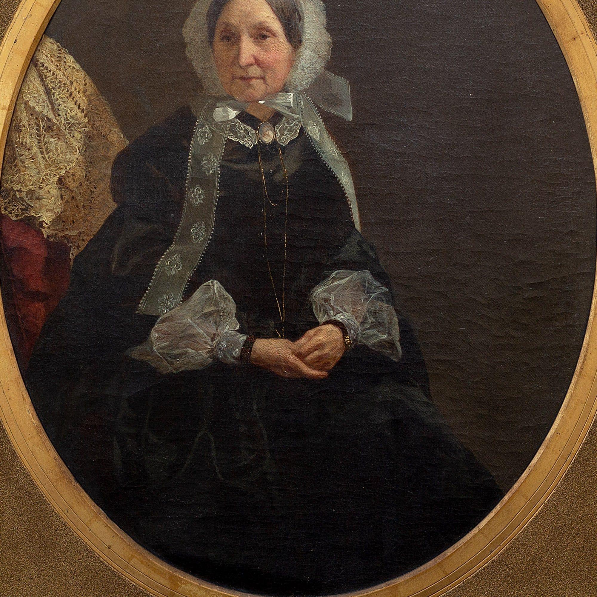 A fine mid-19th-century portrait of Mary Anne Boyce nee Jacob by English painter, Edwin Williams (c.1810-c.1880). The details are exquisite - note the attention to detail on the beautiful embroidered lace and resting hands.

Edwin Williams exhibited