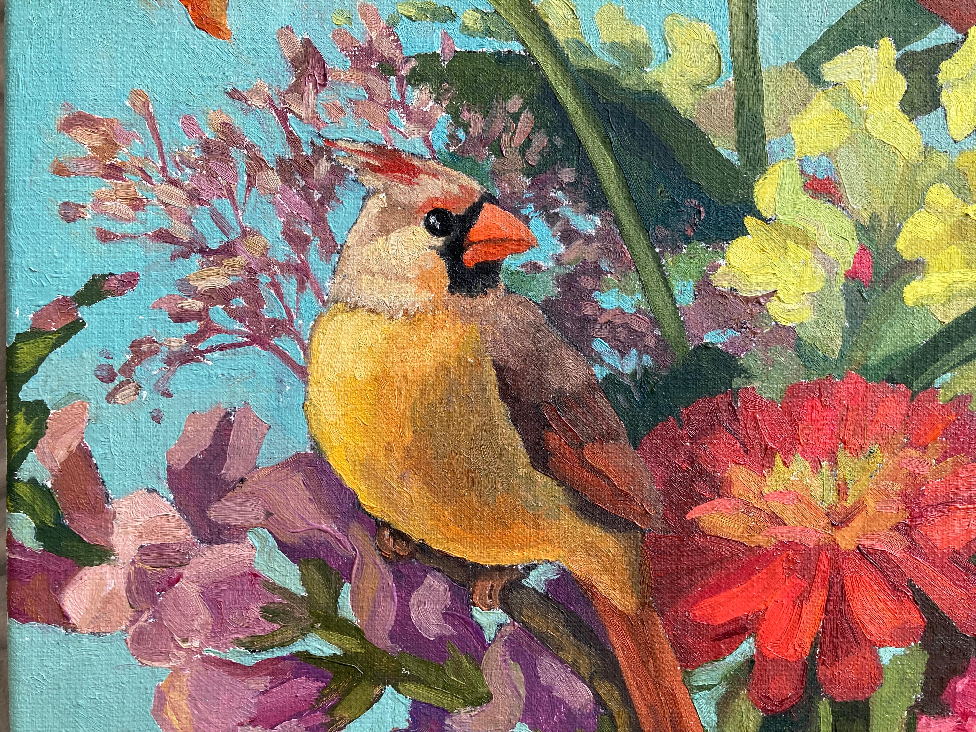 „ Cardinal Rule“ Zwei Vögel zwischen bunten Blumen im Angebot 2