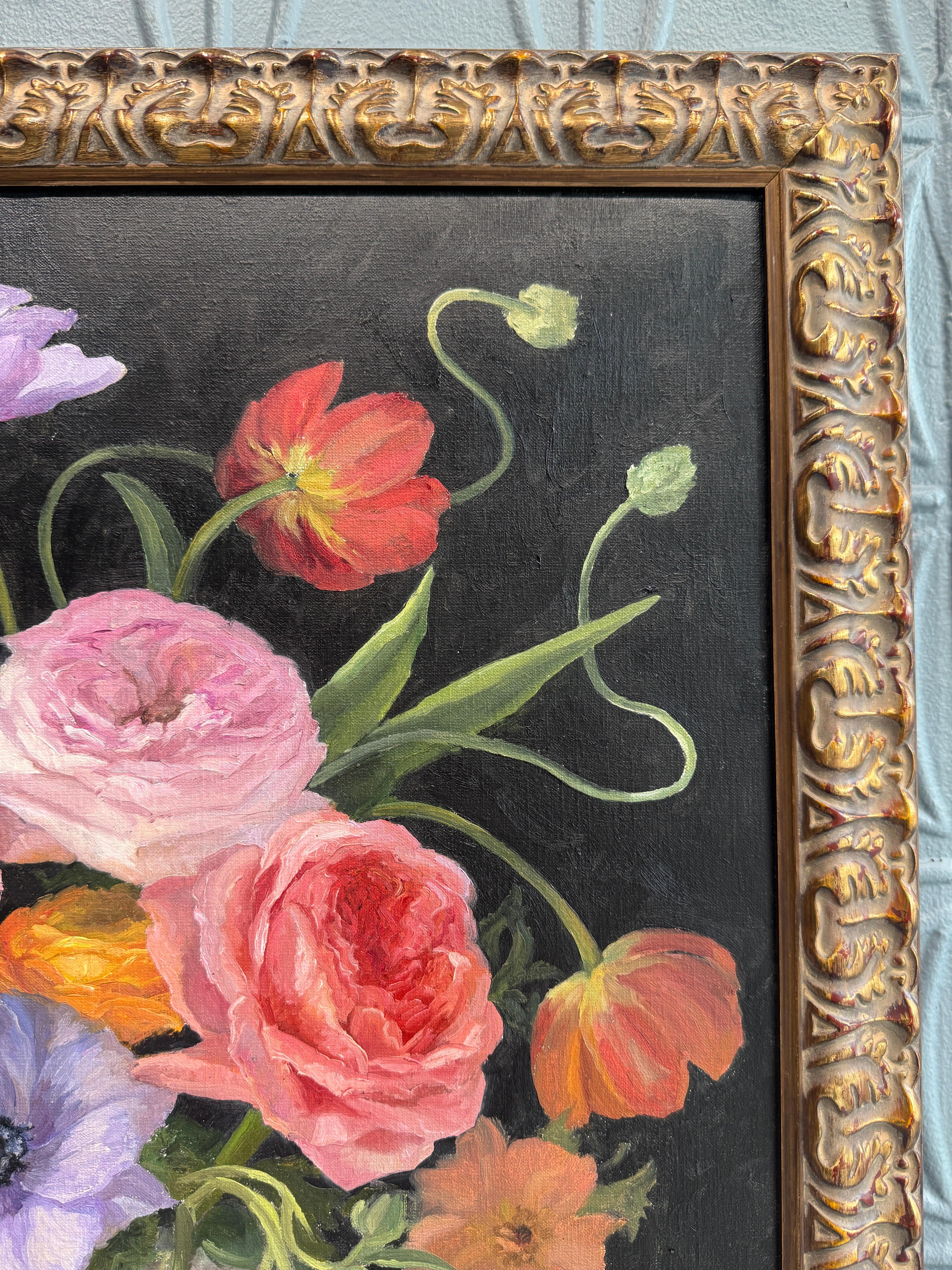 „Delightful gathering“ amerikanisches realistisches Stillleben mit bunten Blumen in Vase im Angebot 2