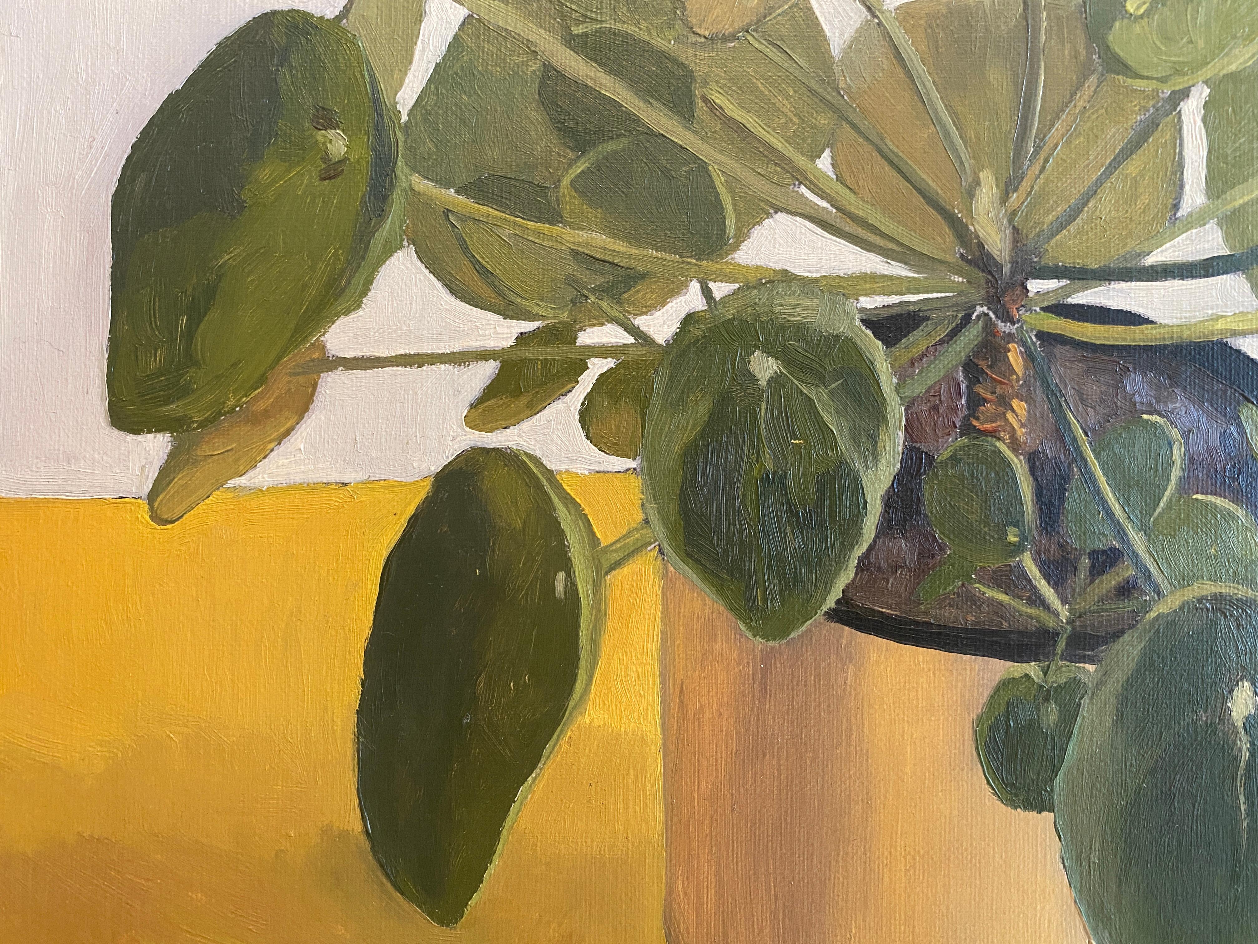 Houseplant with Yellow - Beige Interior Painting by Edwina Lucas