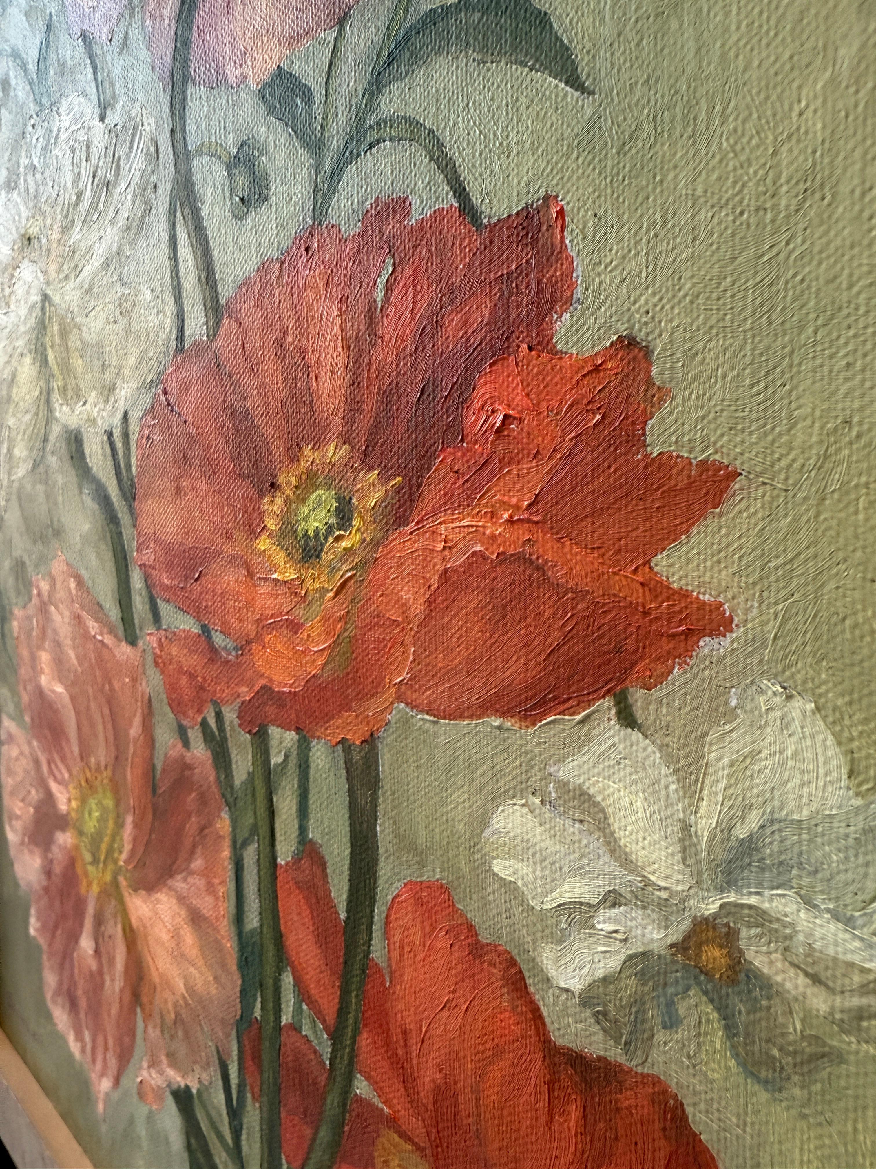 „ Mohnblumen-Promenade“ Amerikas realistisches Stillleben mit leuchtenden und farbenfrohen Blumen im Angebot 4