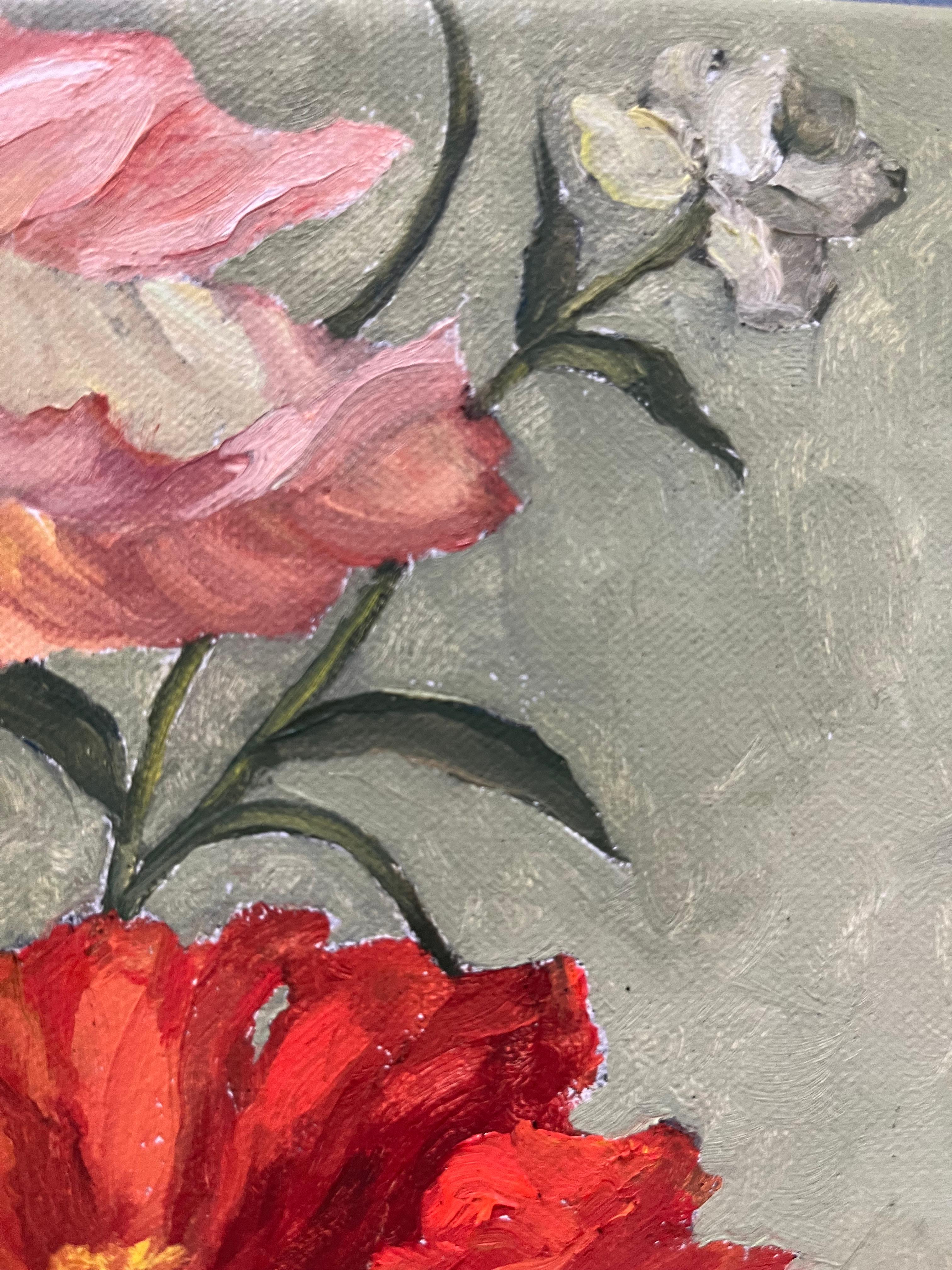 „ Mohnblumen-Promenade“ Amerikas realistisches Stillleben mit leuchtenden und farbenfrohen Blumen (Amerikanischer Realismus), Painting, von Edwina Lucas