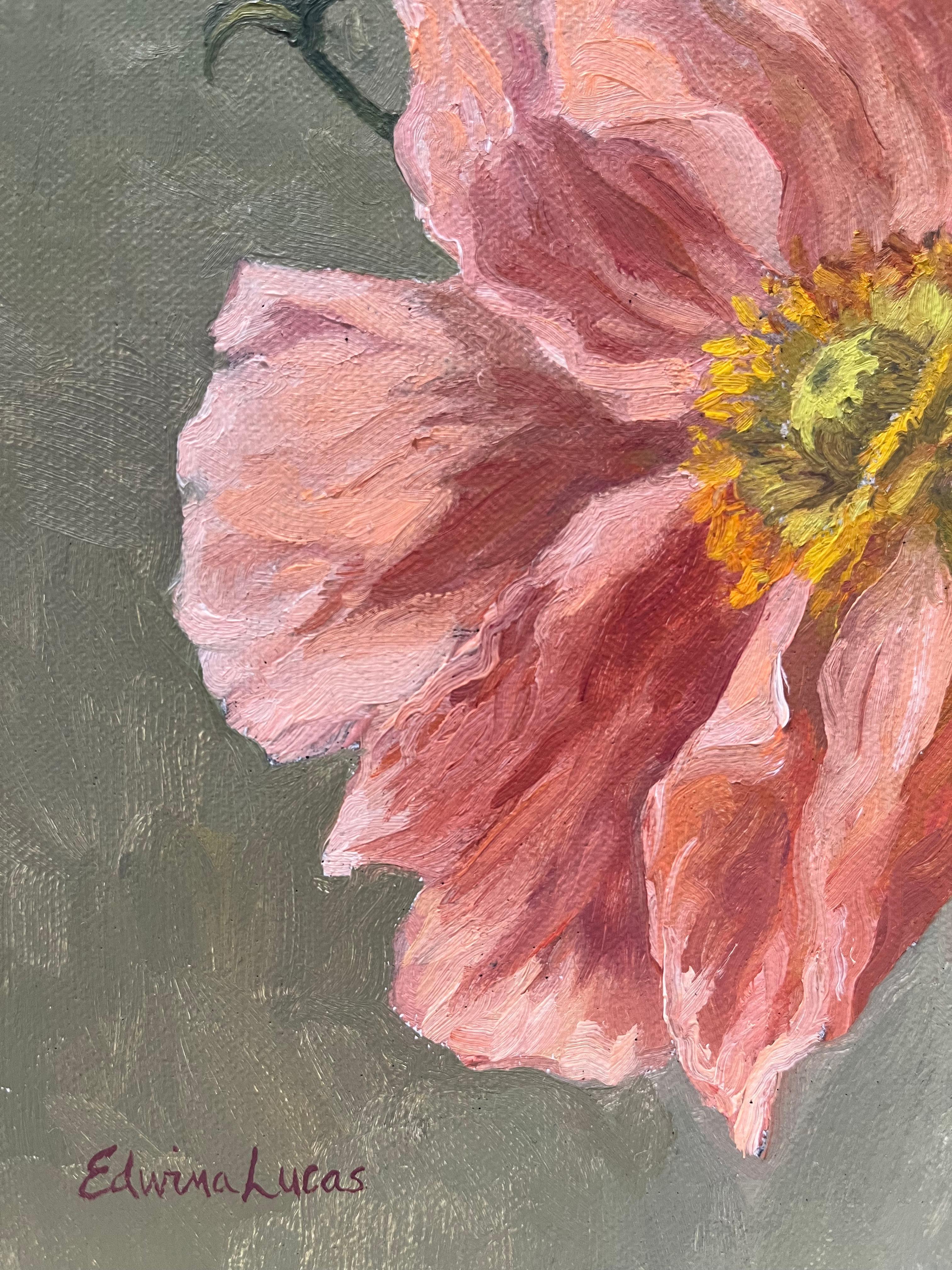 „ Mohnblumen-Promenade“ Amerikas realistisches Stillleben mit leuchtenden und farbenfrohen Blumen (Braun), Interior Painting, von Edwina Lucas