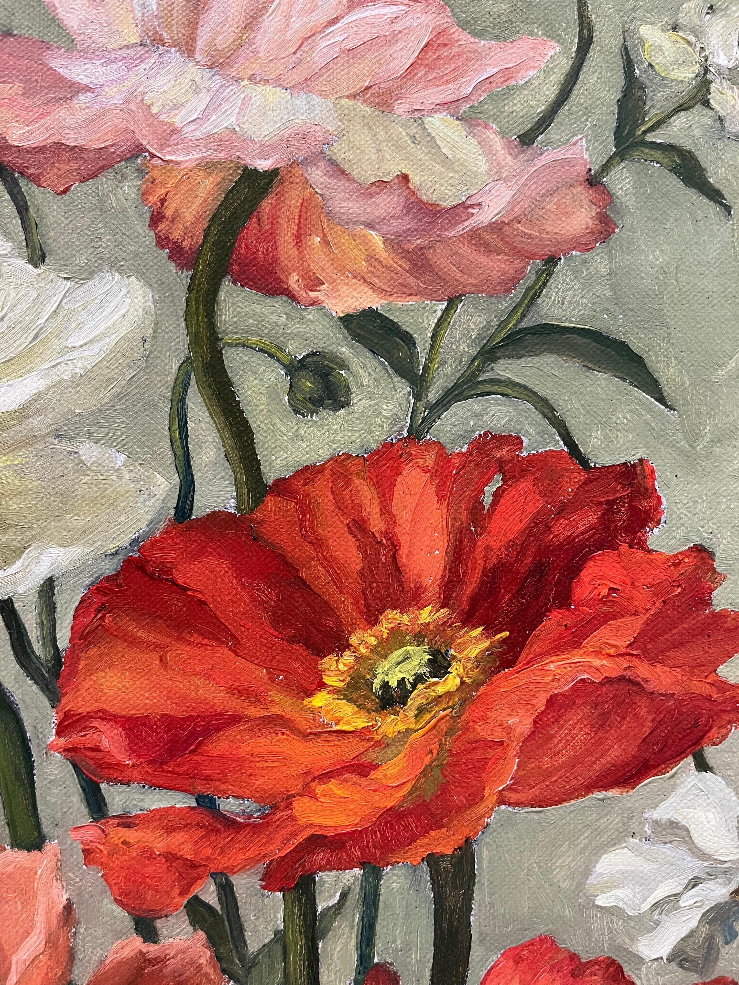 „ Mohnblumen-Promenade“ Amerikas realistisches Stillleben mit leuchtenden und farbenfrohen Blumen im Angebot 2