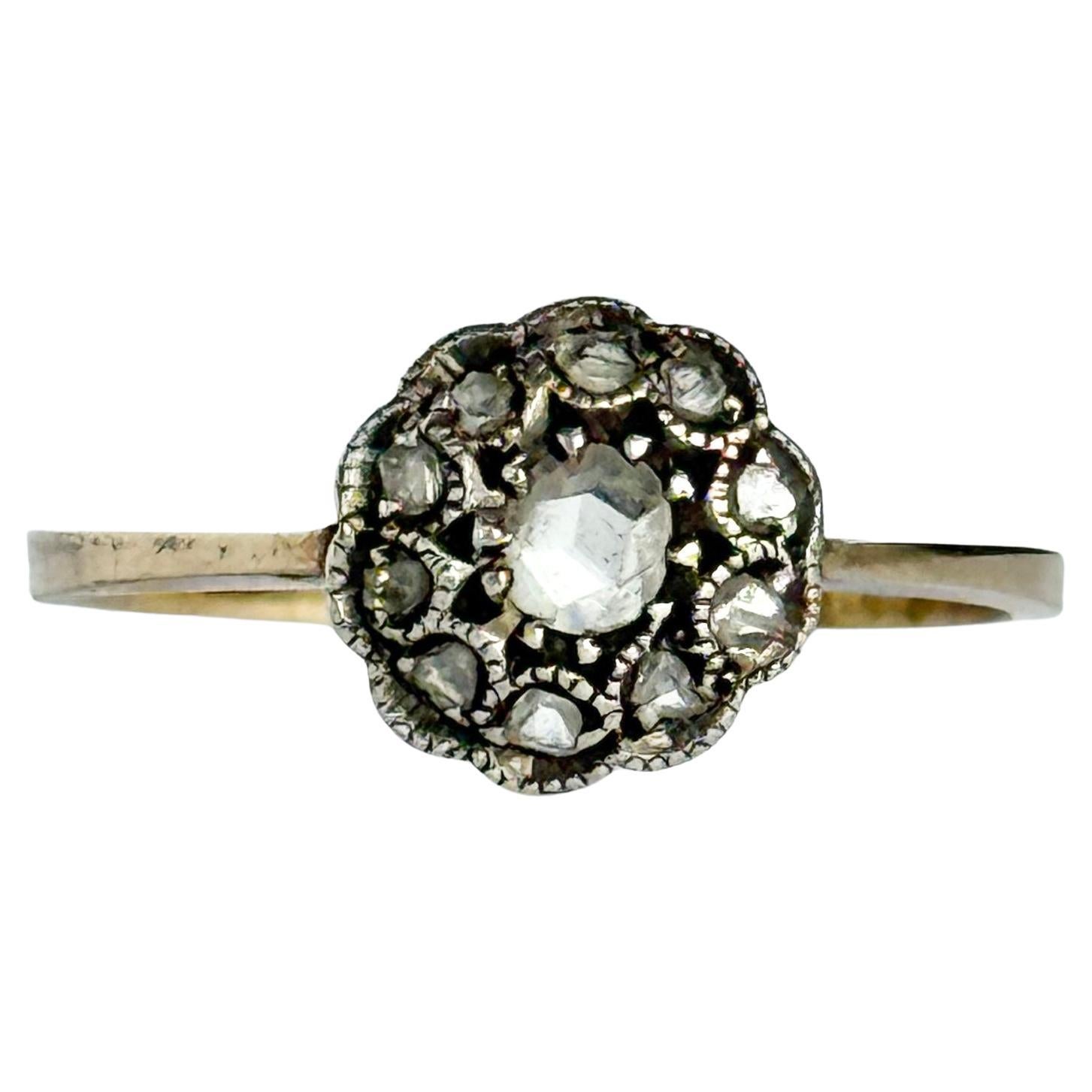 Anello a grappolo con diamante taglio rosa Edwradian in oro 18 carati in vendita