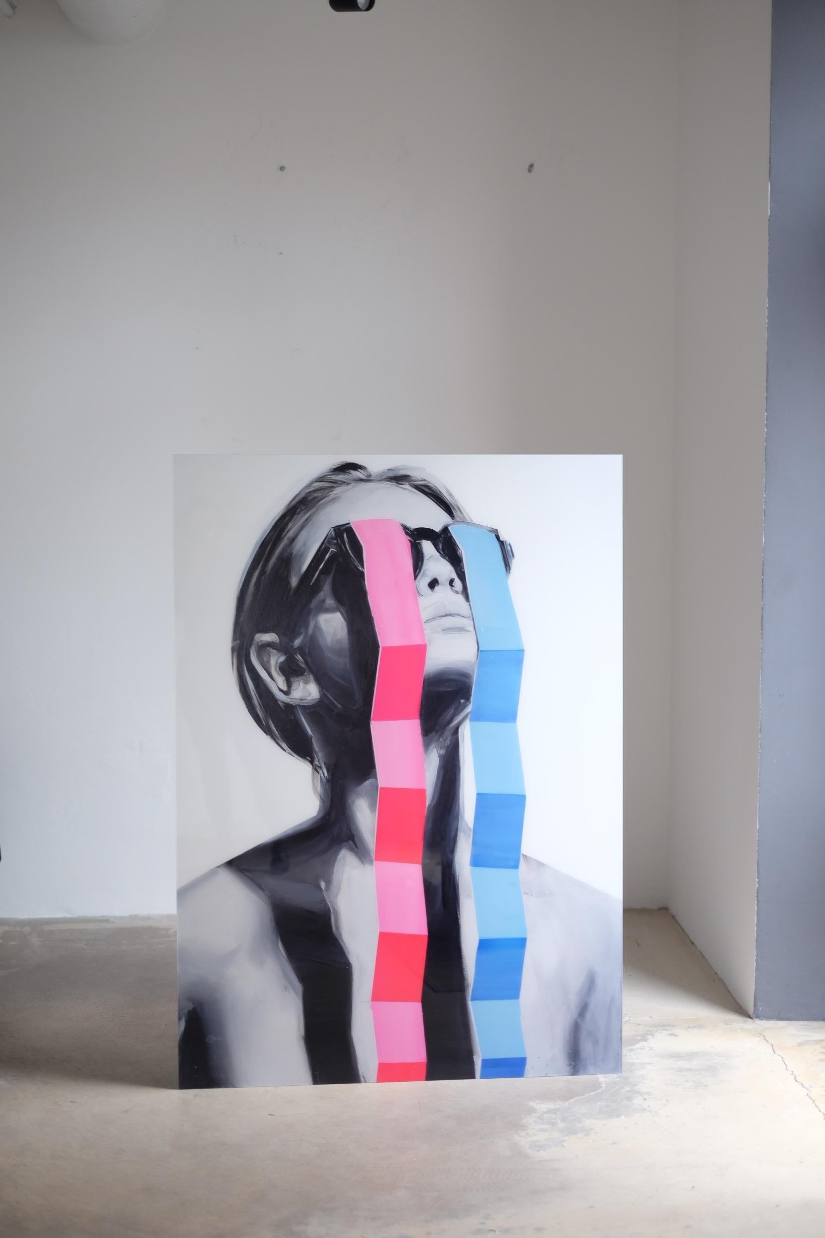 „PLACEBO.3“ Porträt Pop Art Plexiglasdruck 55' x 39' Zoll von Edyta Grzyb im Angebot 1