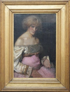 Ritratto di Lady Pink - Quadro ad olio femminile di arte impressionista vittoriana