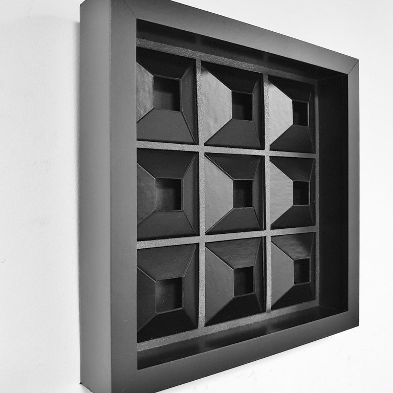 9 black quadrants  - contemporary modern abstract geometric painting relief - Contemporary Sculpture by Eef de Graaf