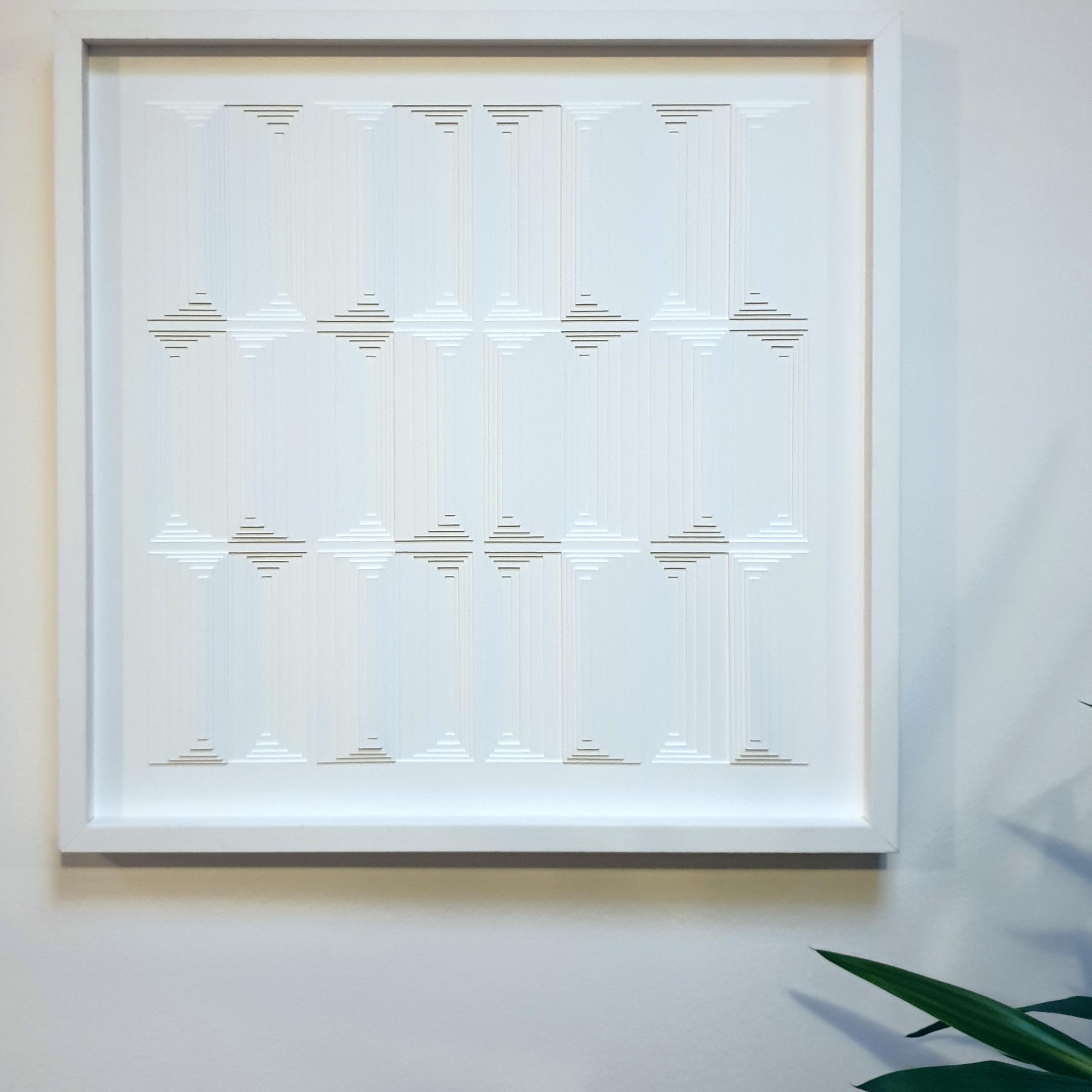 BB1219 - white contemporary modern abstract geometric painting relief - Contemporary Sculpture by Eef de Graaf