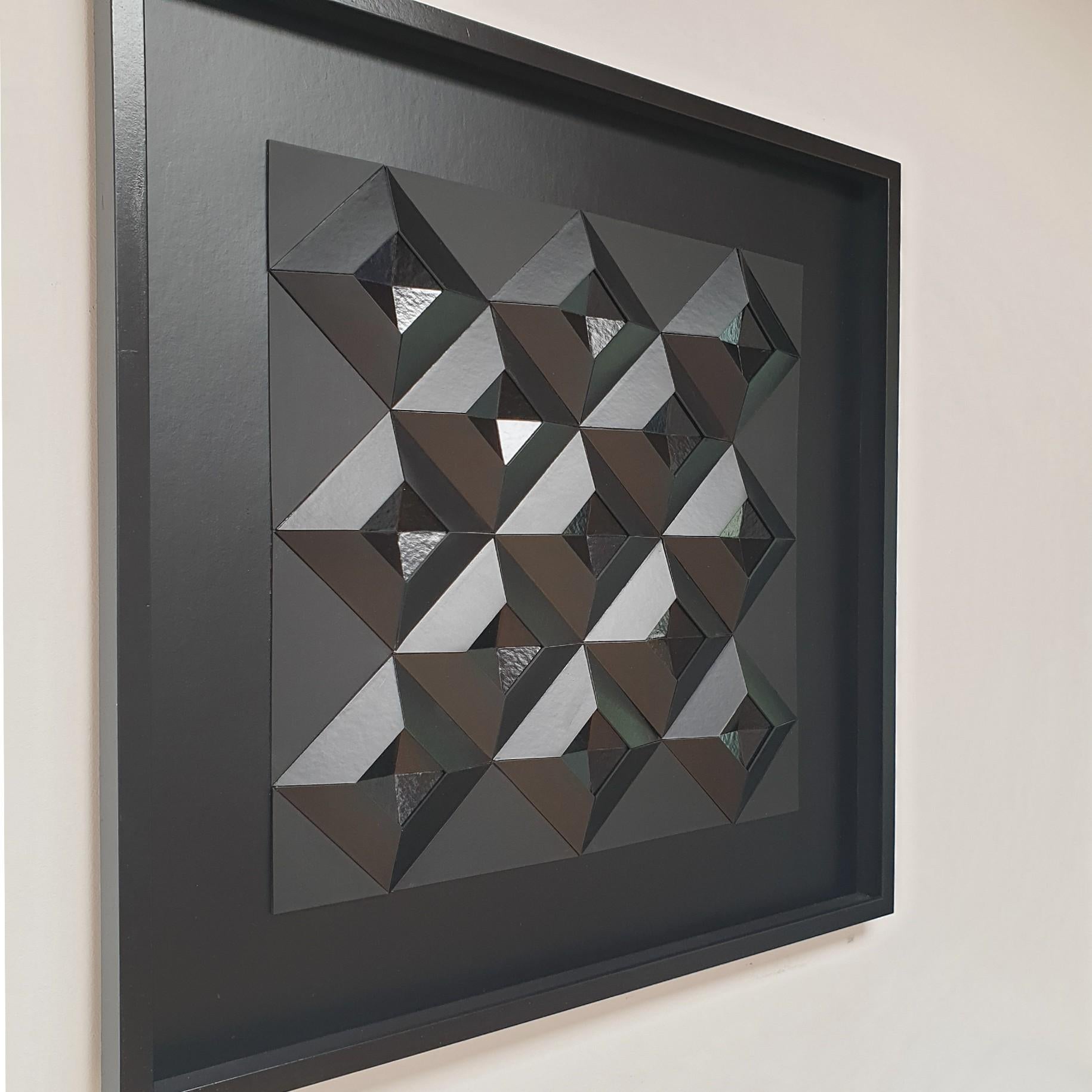 Diamond shape variation no. 6 - contemporary modern abstract painting relief - Gray Abstract Painting by Eef de Graaf