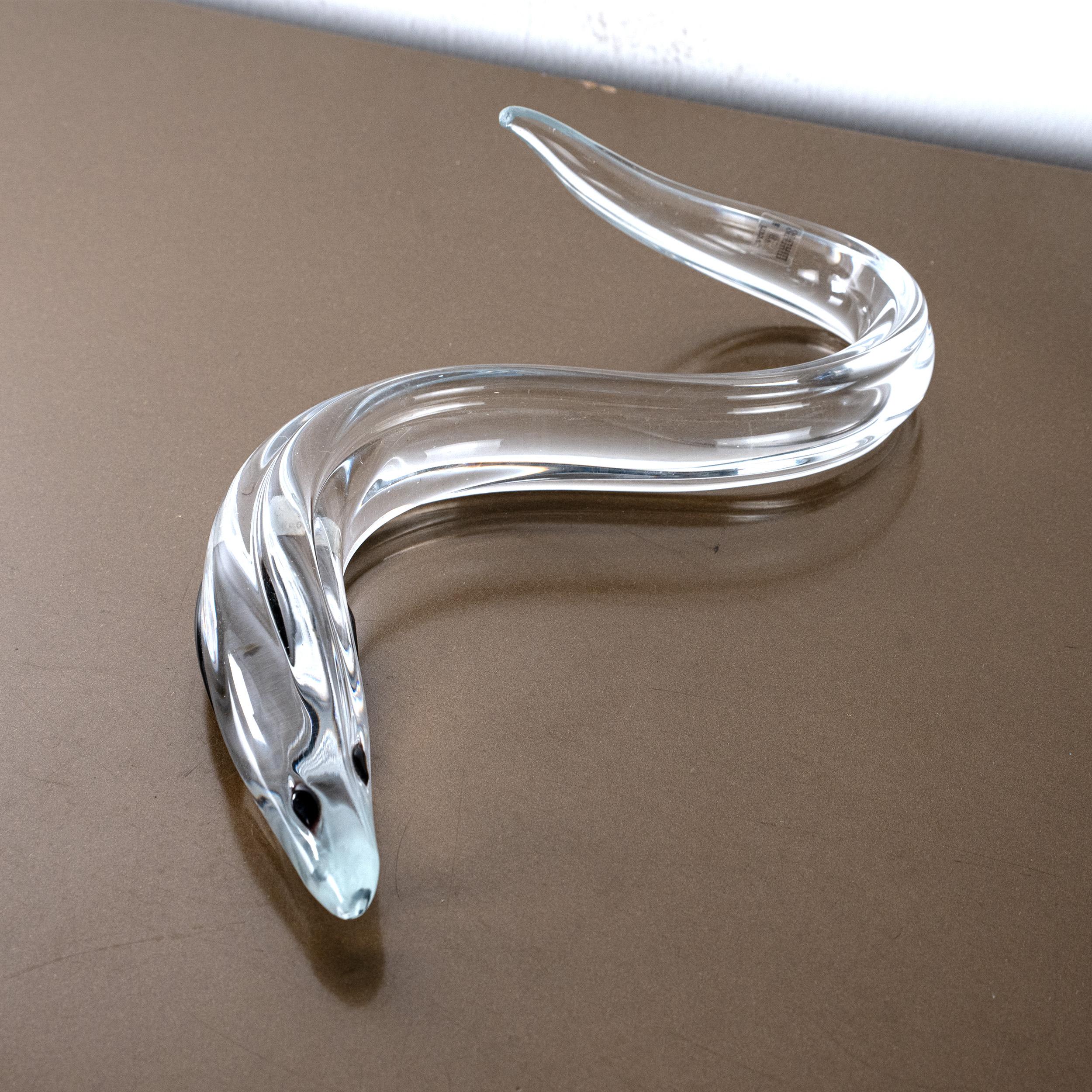Murano Glass Eel Sculpture in Crystal Murano glass with Black decorations, Italy in stock For Sale