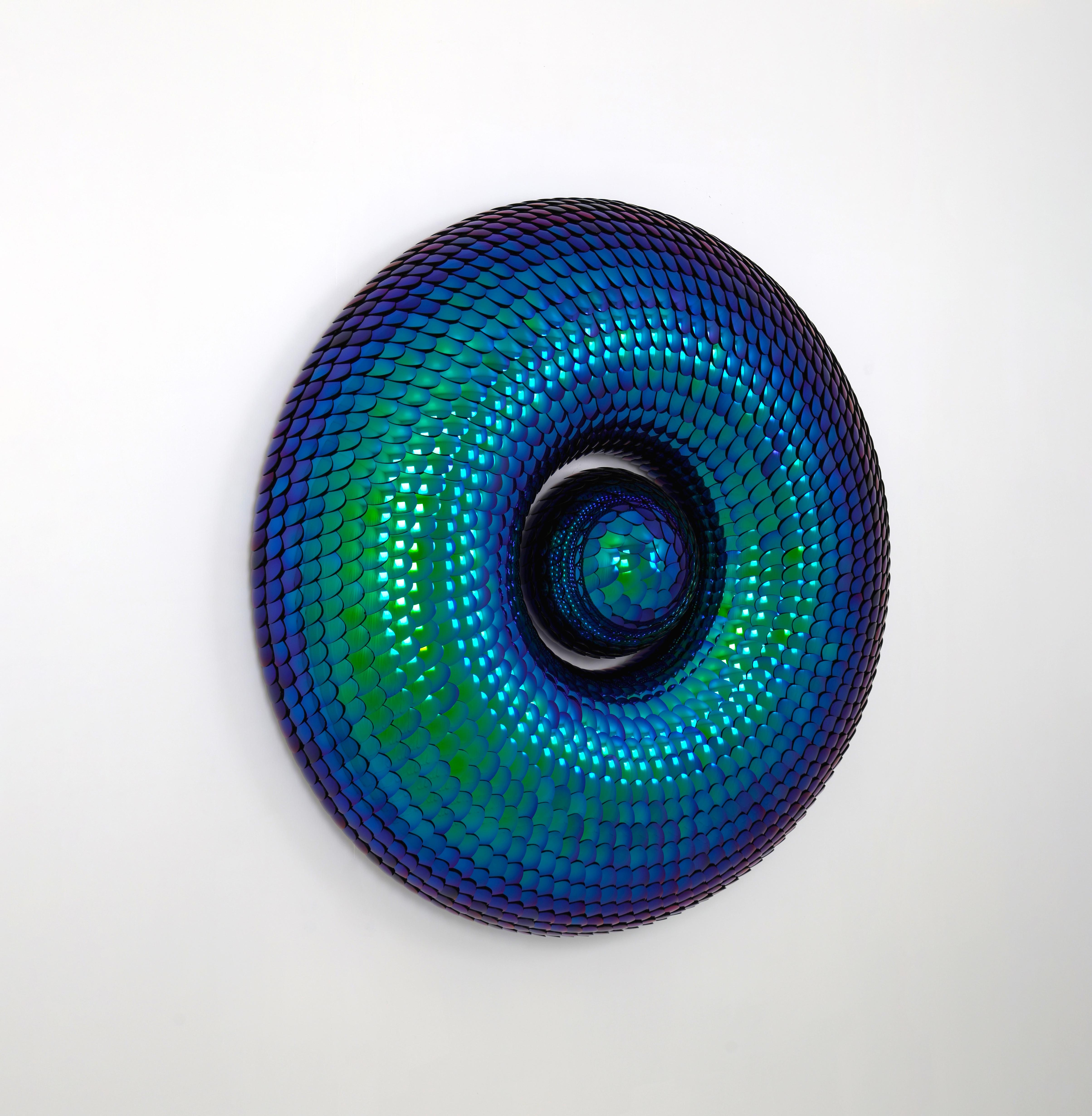 Blue & Green Torus Shape Art Wall Sculpture Habitat Elusive by Eelco Hilgerson - Gray Abstract Sculpture by Eelco Hilgersom