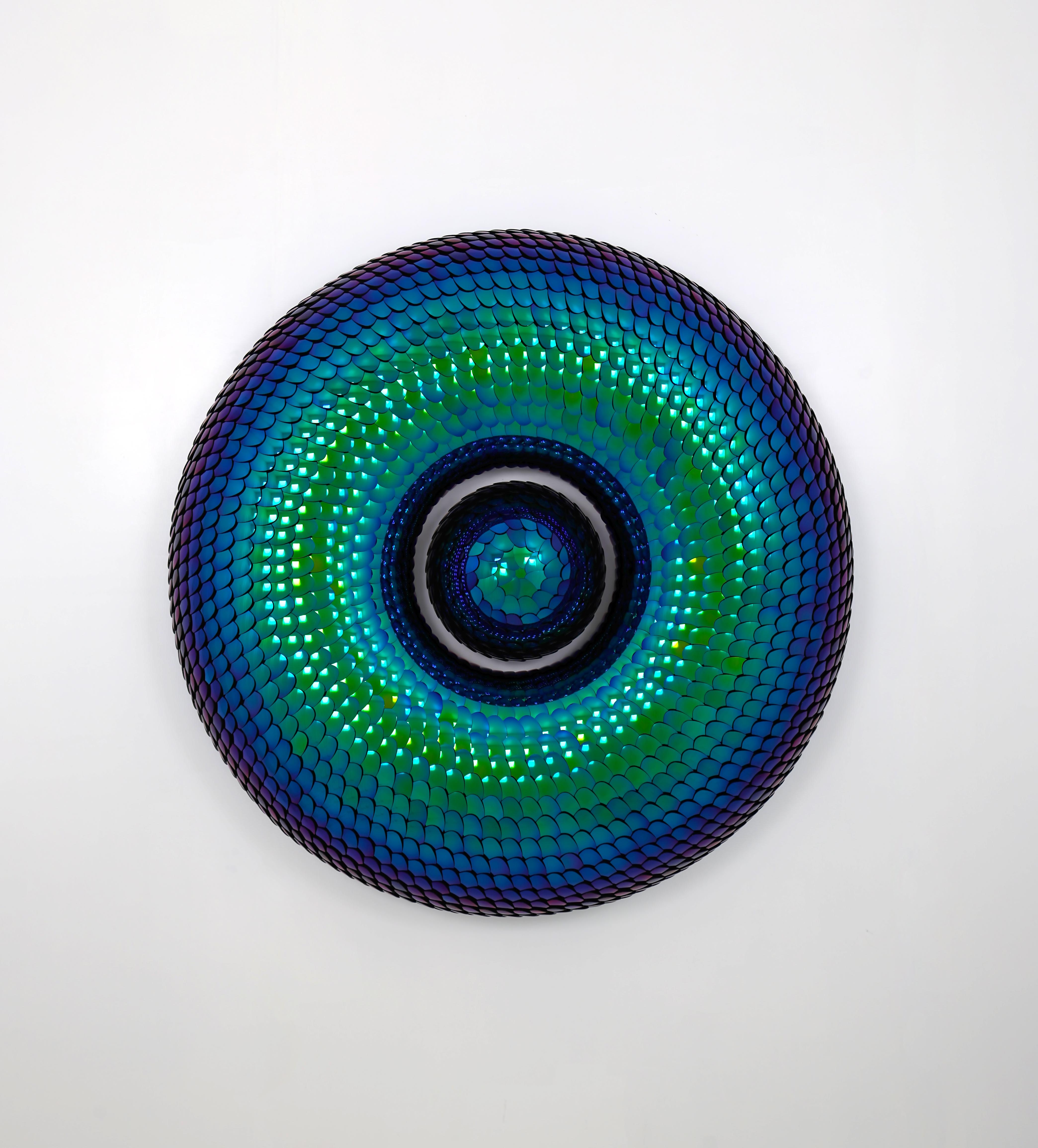 Eelco Hilgersom Abstract Sculpture - Blue & Green Torus Shape Art Wall Sculpture Habitat Elusive by Eelco Hilgerson
